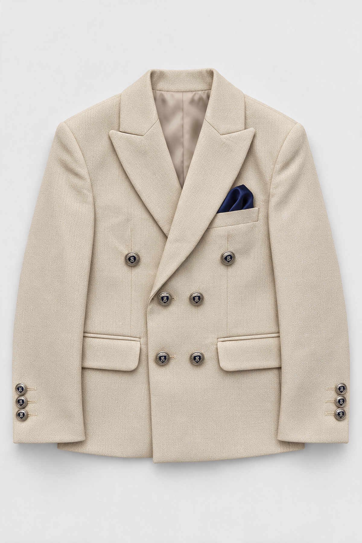Boys’ 4-Piece Textured Double Breasted Formal Suit - Montero Cream Blazer Picture