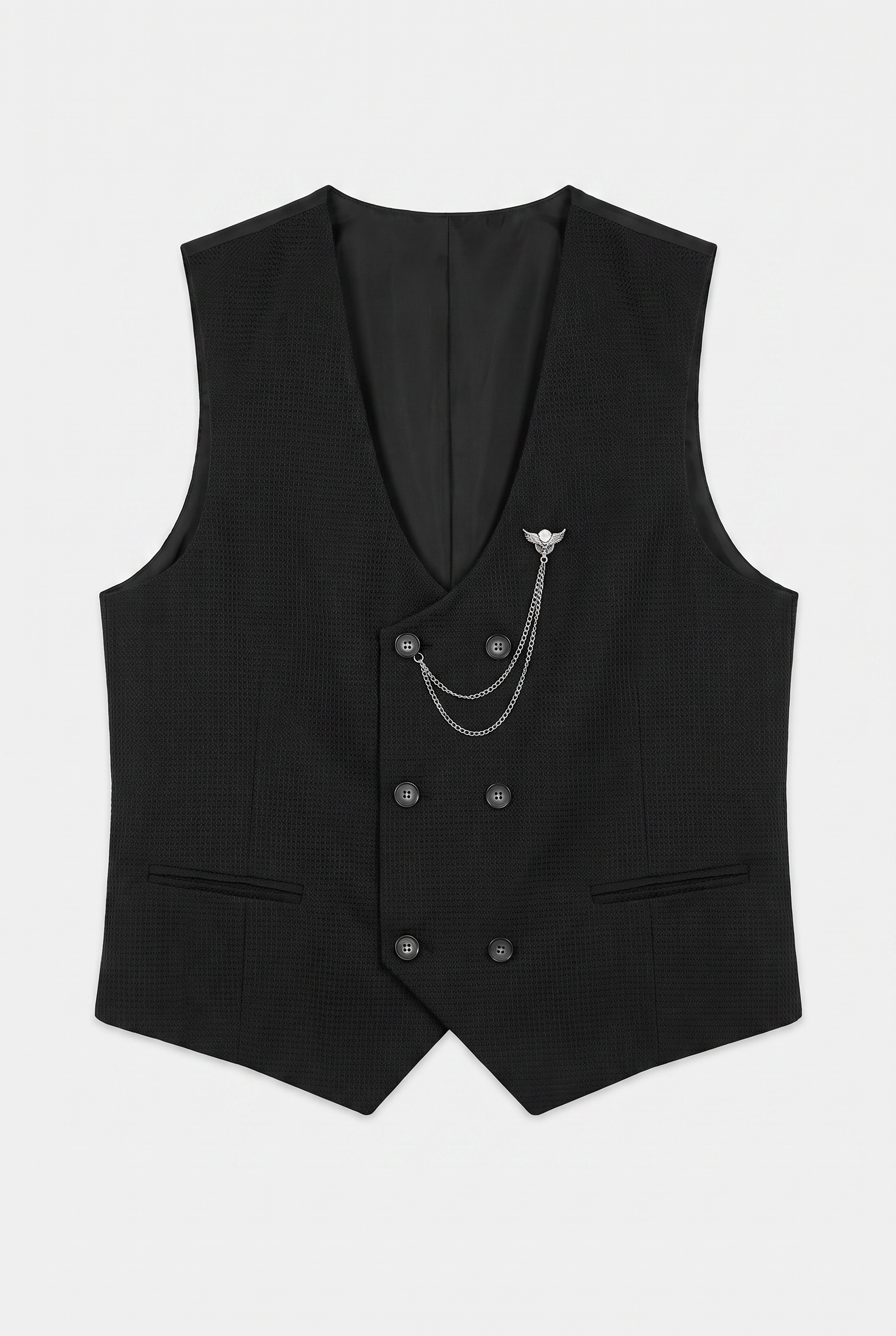 Boys' 5-Piece Textured Double Breasted Waistcoat Suit - MATRIX - Black