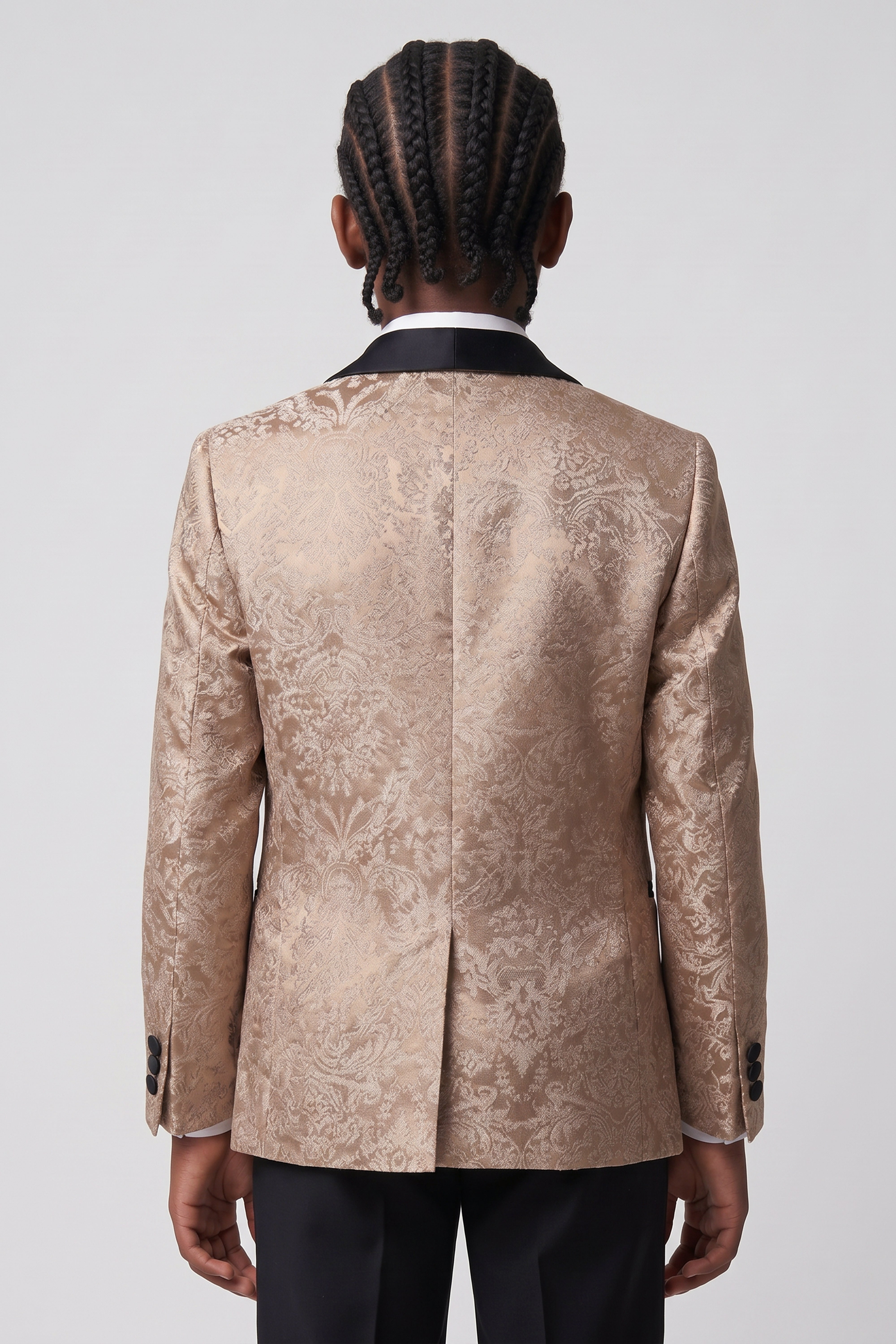 Traje de esmoquin floral jacquard de 5 piezas para niños con chaleco cruzado - Dorado