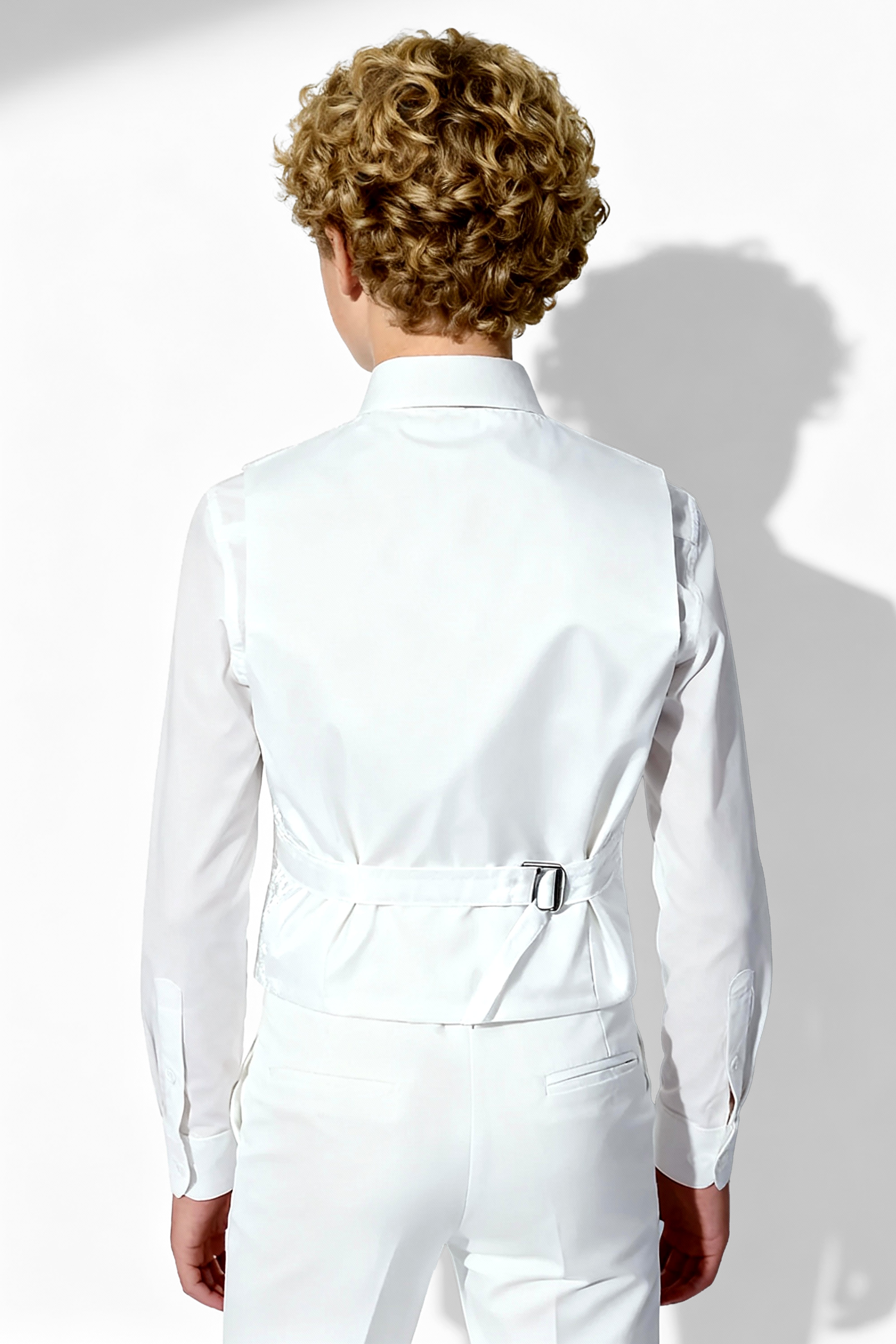 Boys 5-Piece Paisley Jacquard Communion Tuxedo Suit - White Waistcoat Back Picture