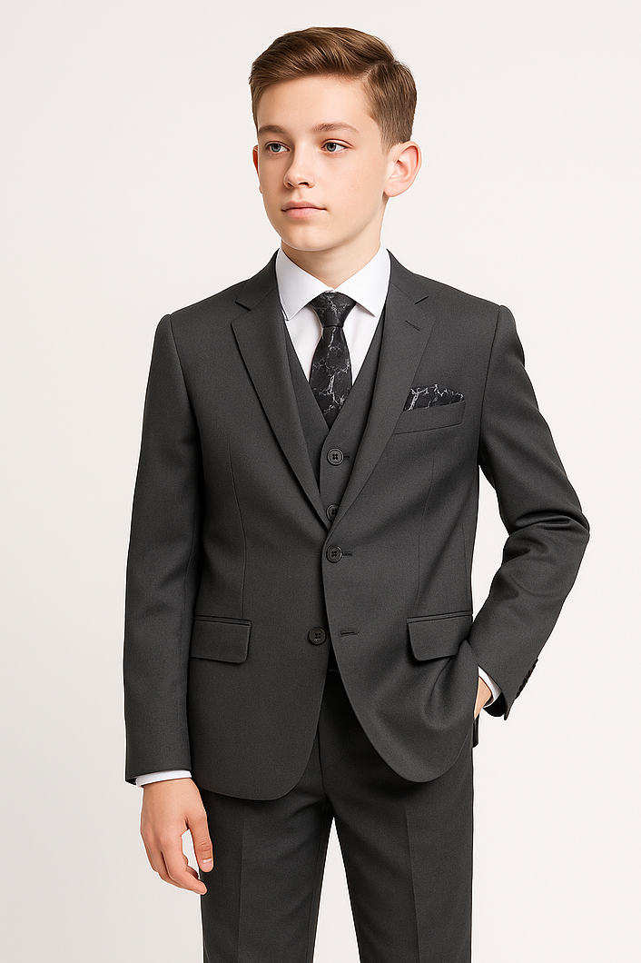 Boys 5-Piece Tailored Fit Formal Suit - Grant - Charcoal Grey Model Picture