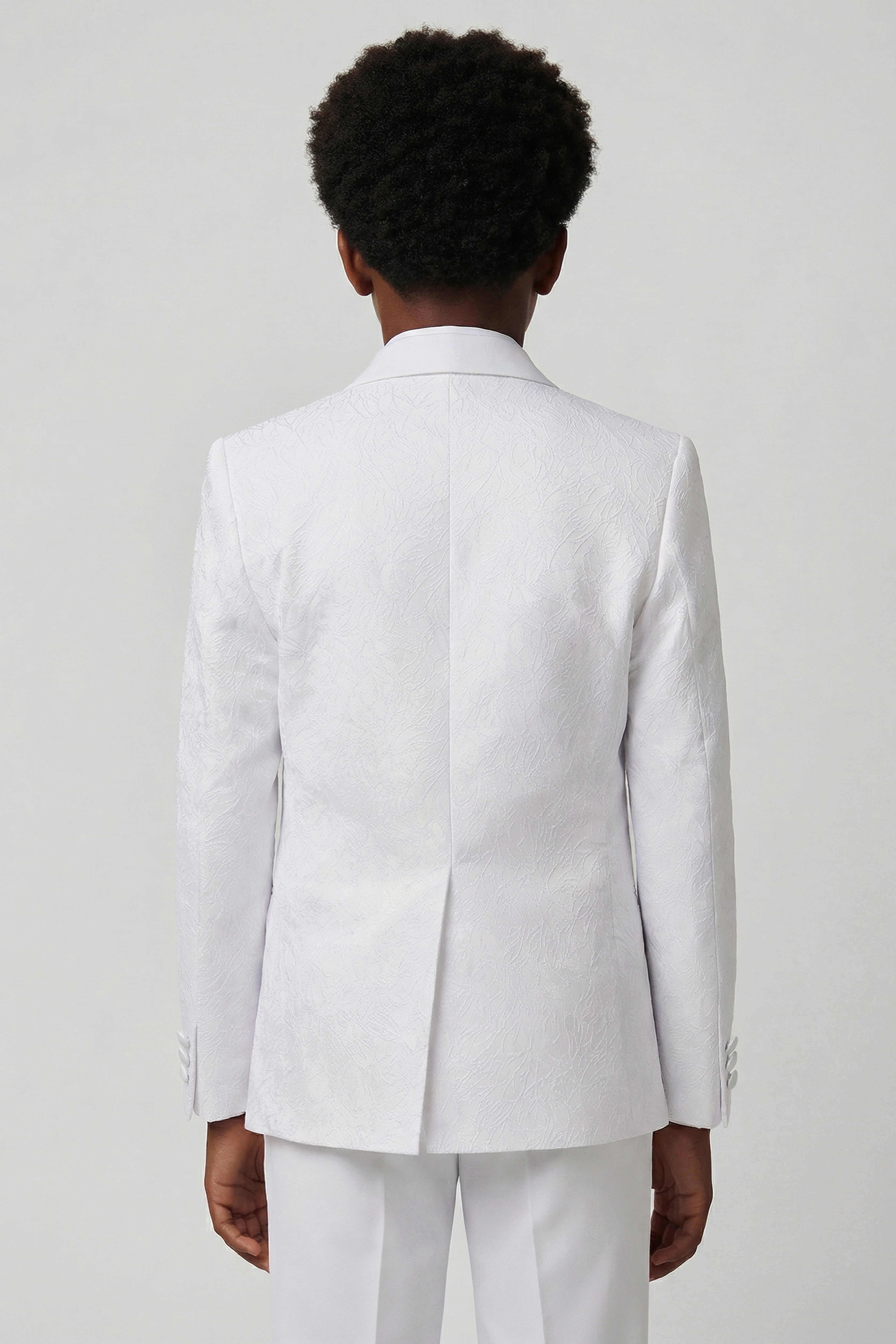 Costume de communion 5 pièces pour garçon, blanc à motif floral texturé - Blanc