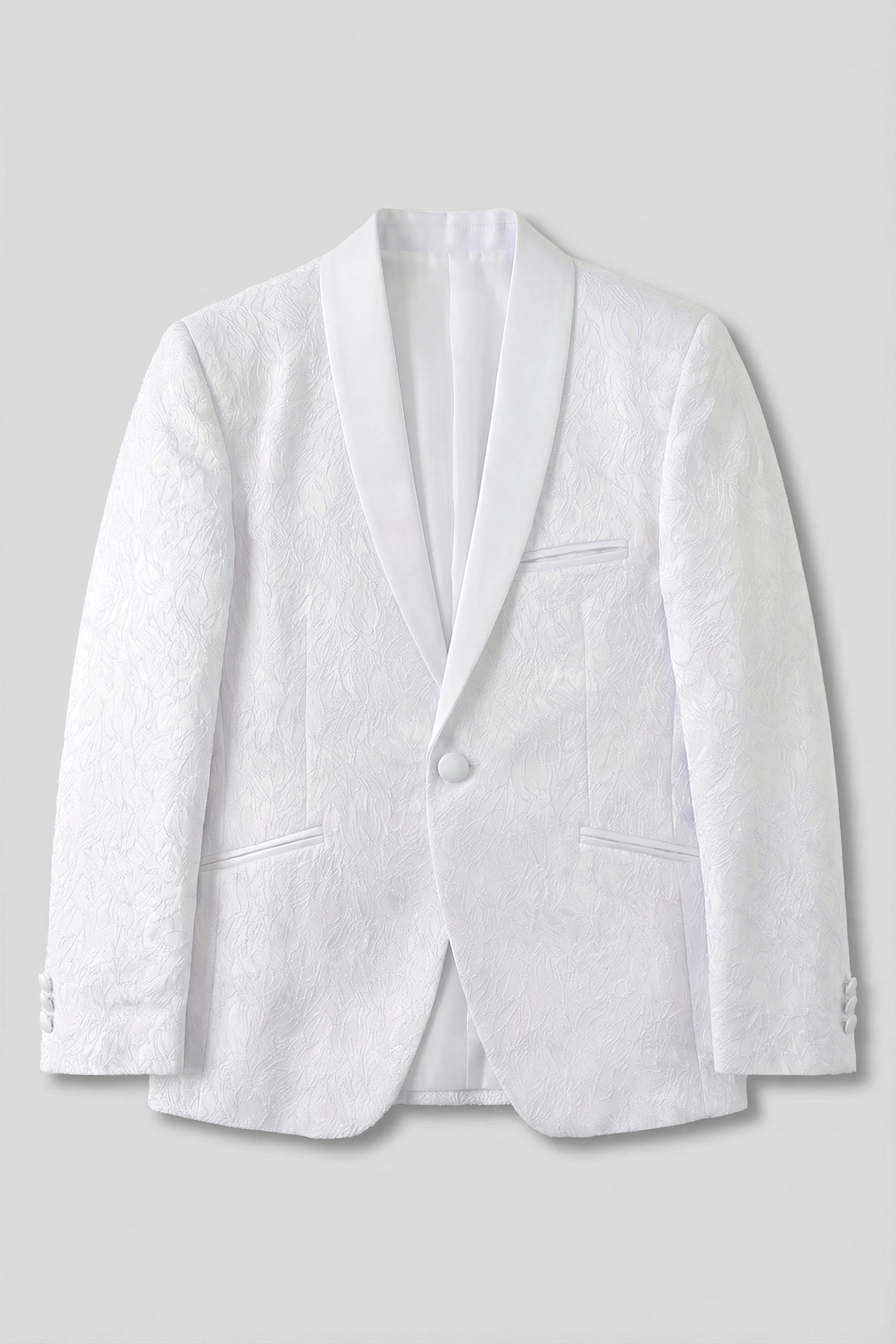 Costume de communion 5 pièces pour garçon, blanc à motif floral texturé - Blanc