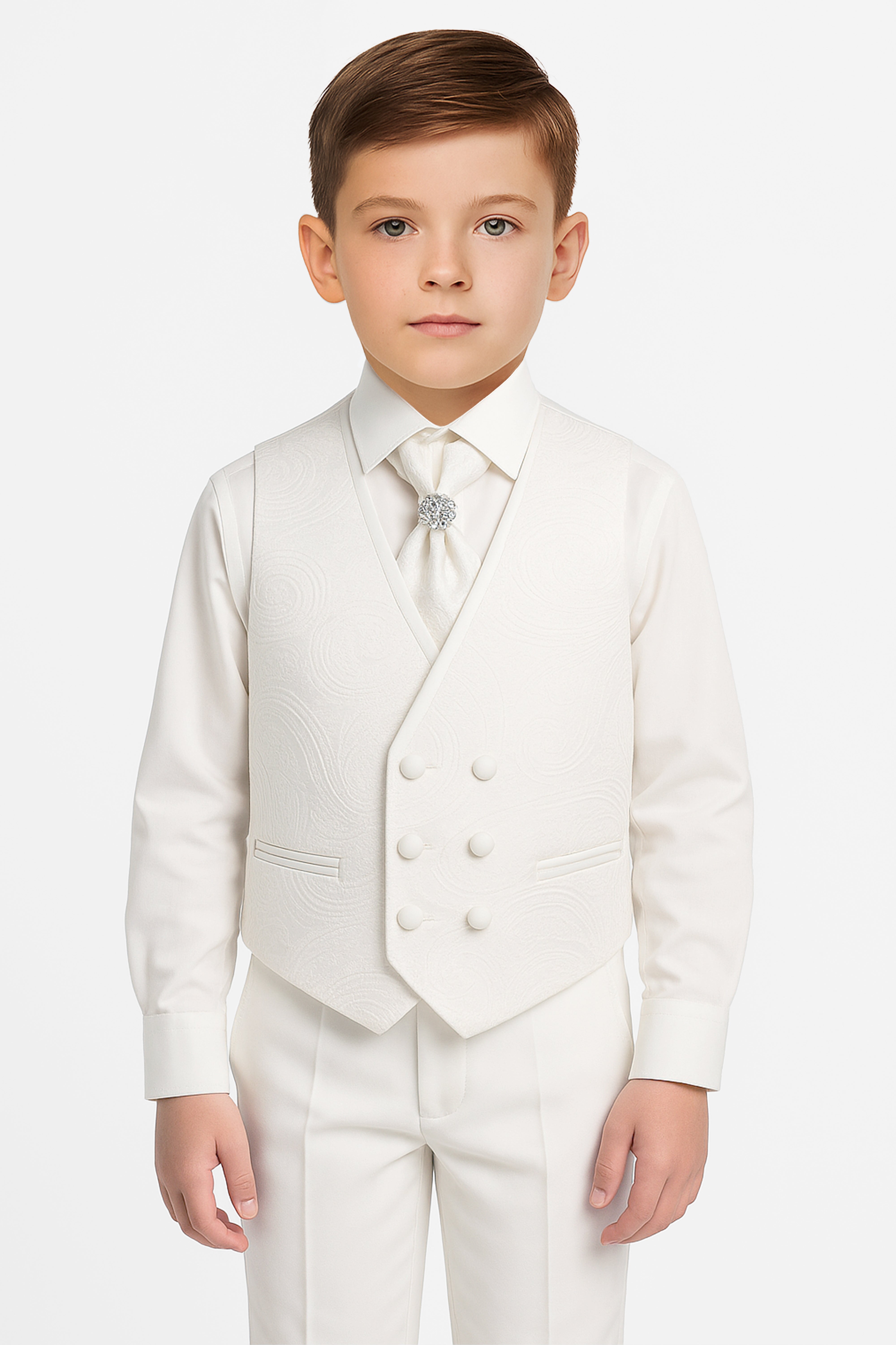 Ensemble de costume pour garçons 5 pièces avec gilet à double boutonnage - Ivoire