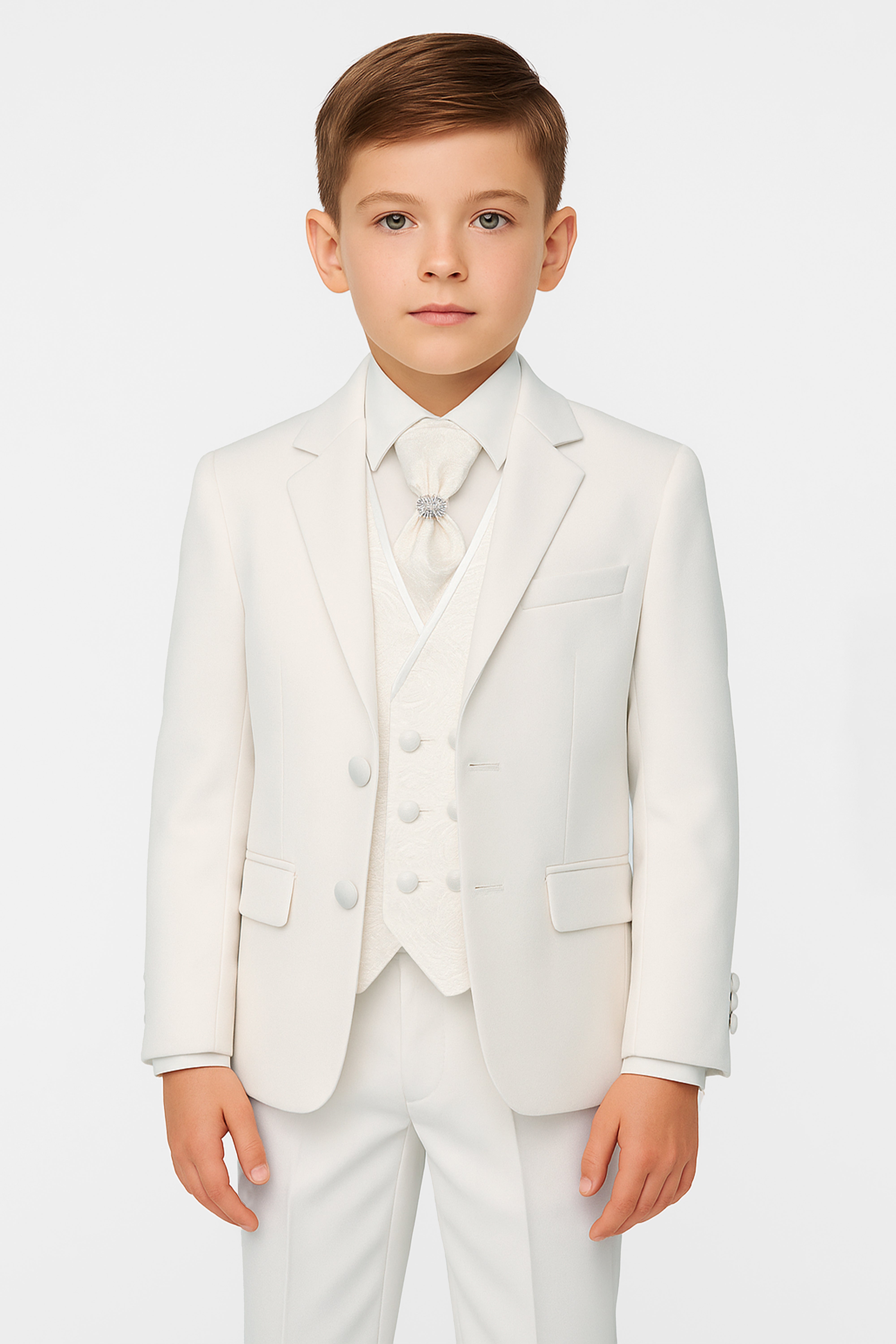 Ensemble de costume pour garçons 5 pièces avec gilet à double boutonnage - Ivoire