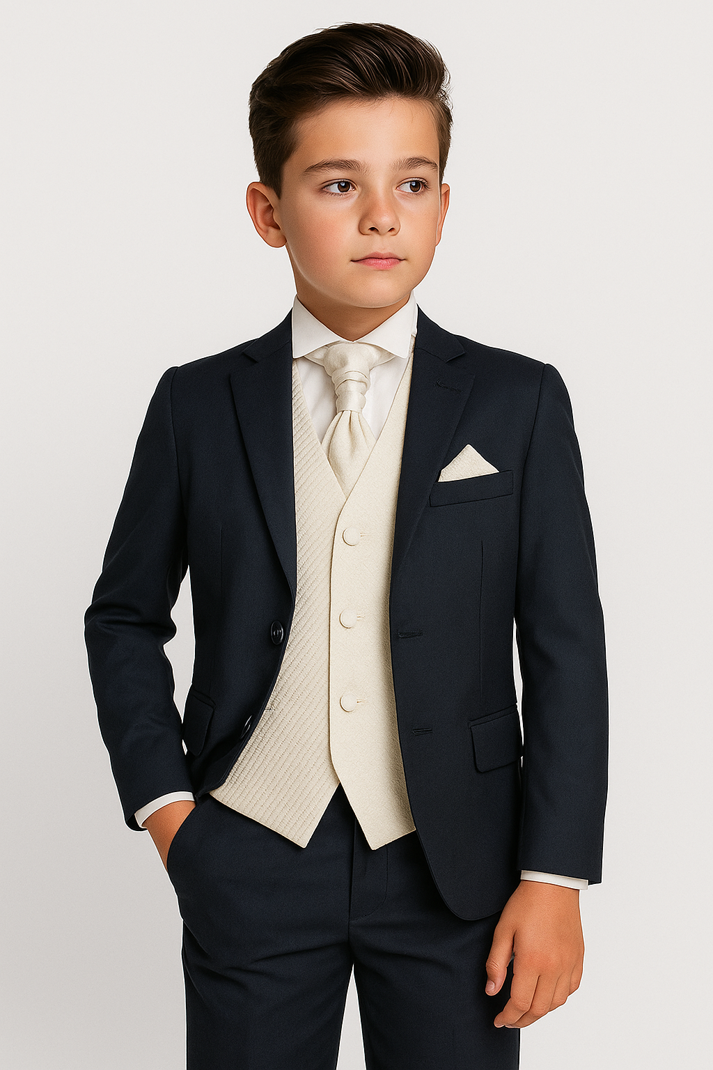 Boys 5 PC Navy Dinner Suit - Ivory Model Picture