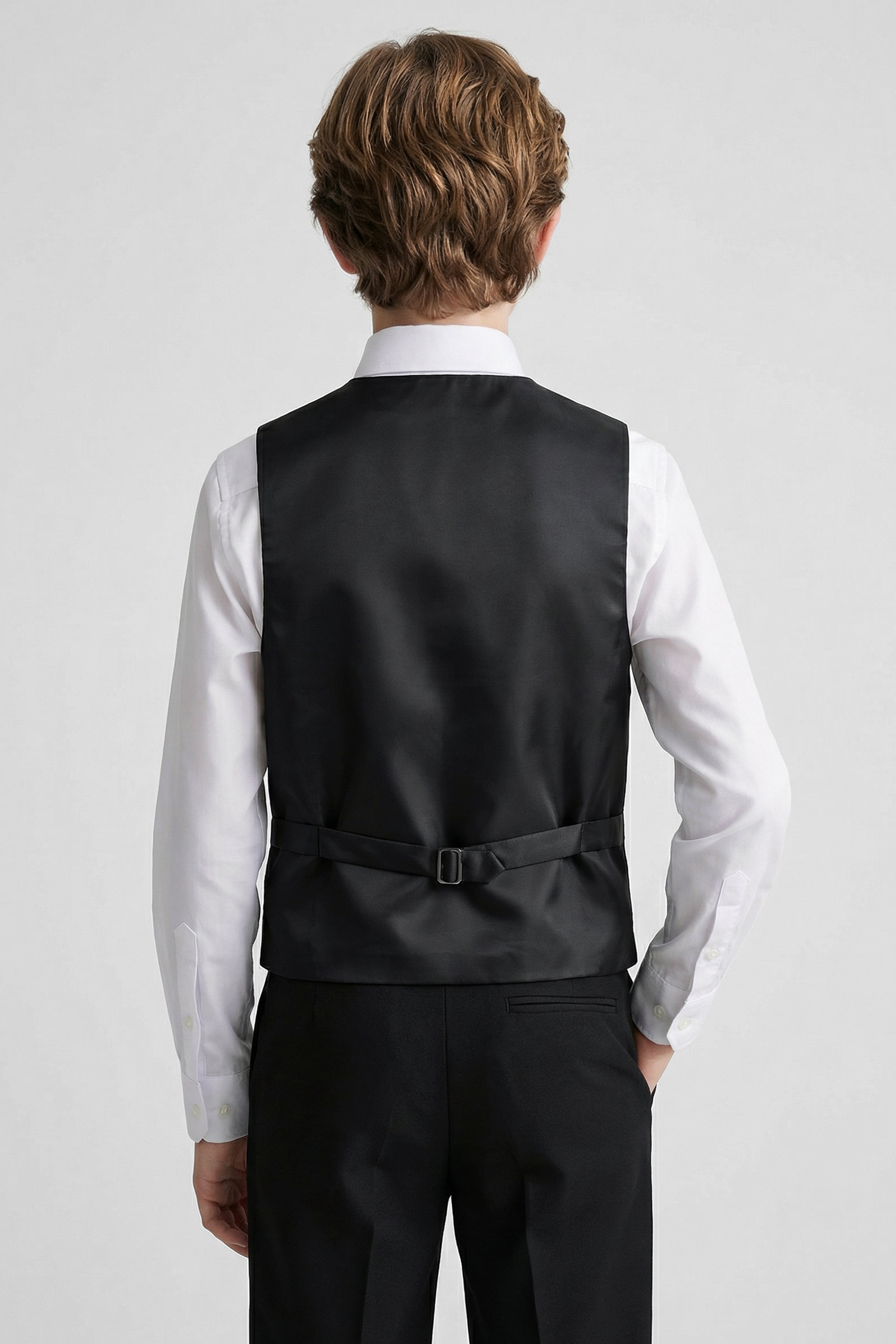 Boys’ 6-Piece Formal Ottoman Suit with Mandarin Collar - Black Waistcoat Back Picture