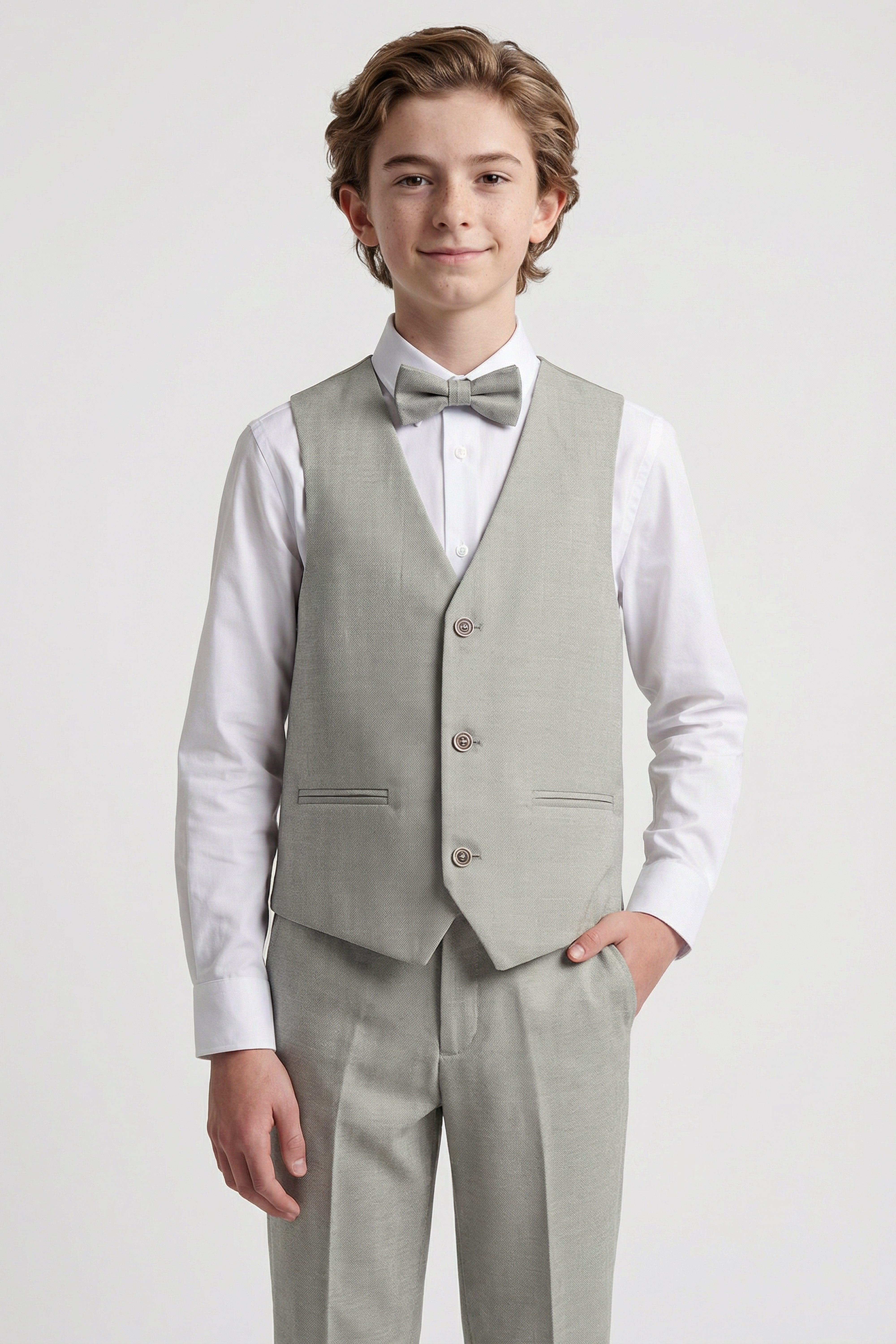 Boys’ 6-Piece Formal Ottoman Suit with Mandarin Collar - Green Front Picture