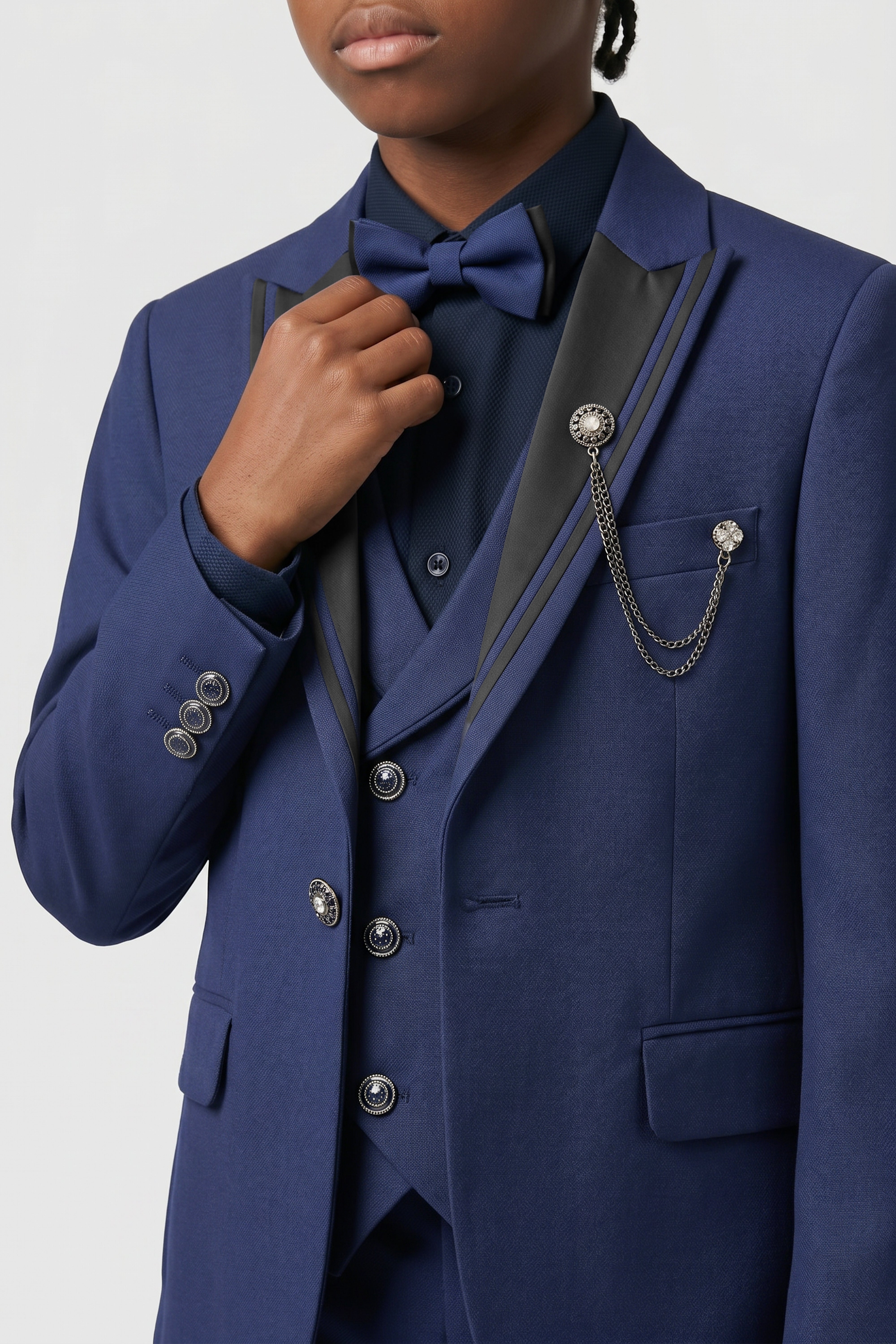 Traje de cena de esmoquin para niños de 6 piezas con chaleco cruzado - DAMATLIK - Azul marino