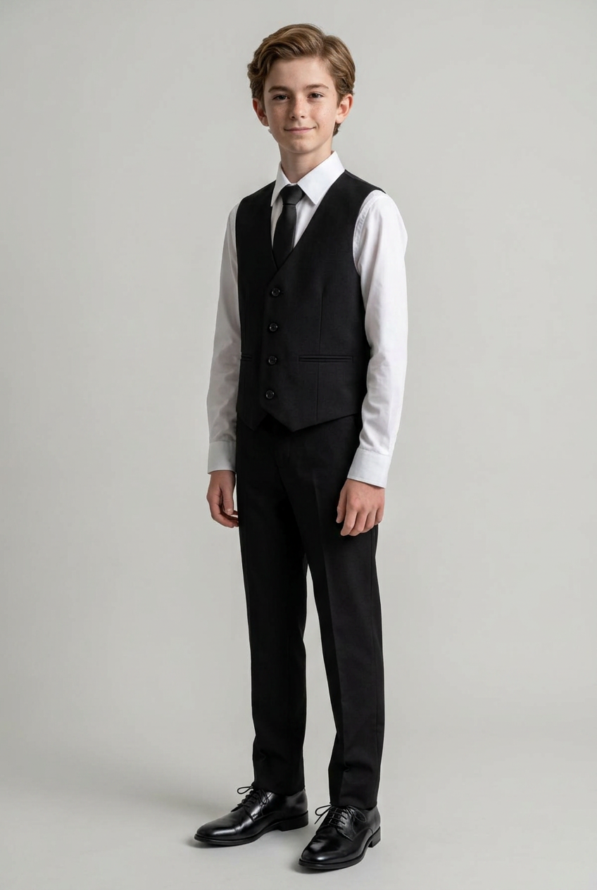 Conjunto de traje formal todo en uno para niños de 6 piezas - RUN - Negro
