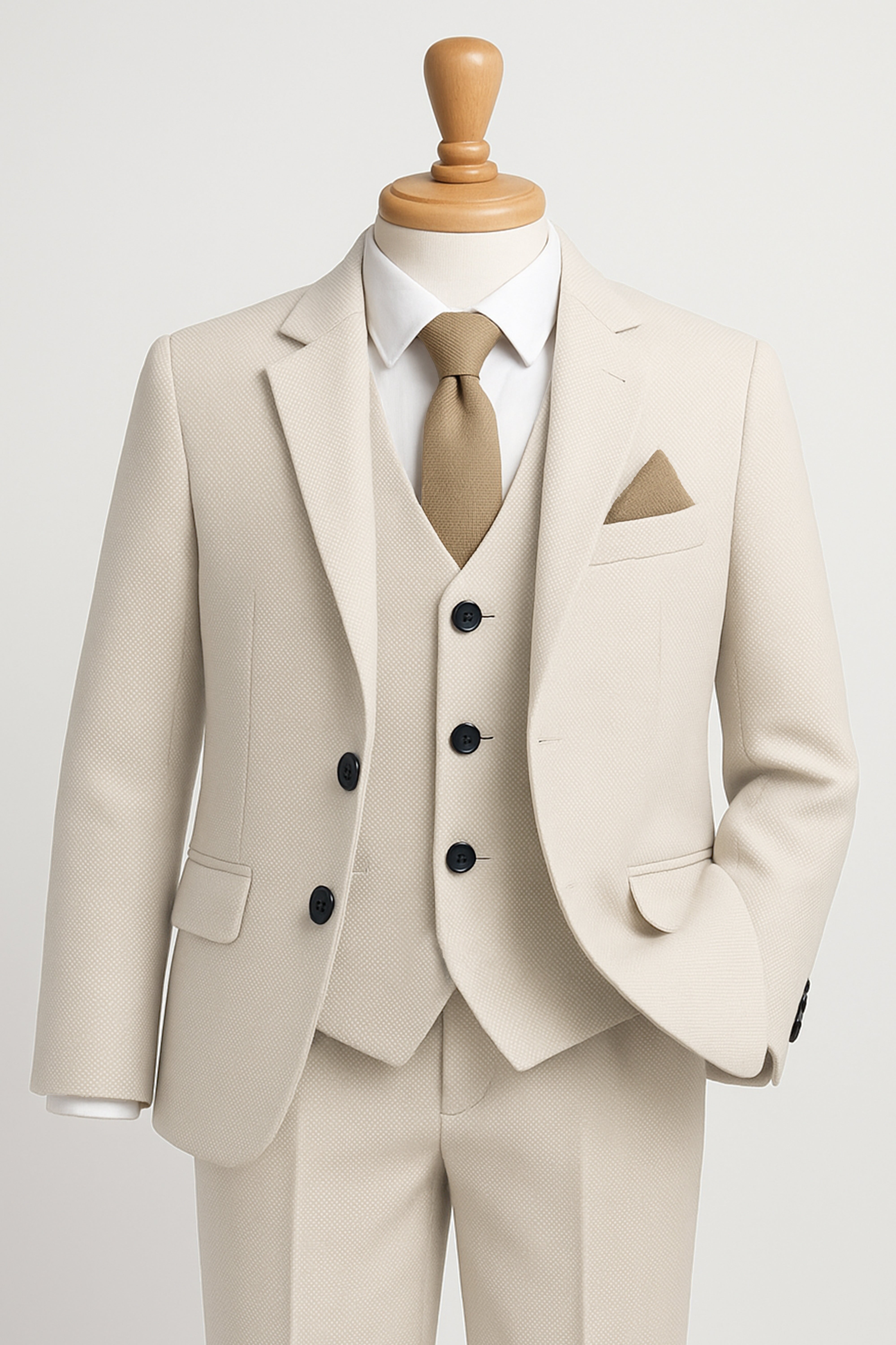 Boys’ 7-Piece Self-Patterned Formal Suit Set - Planet - Beige - Cream