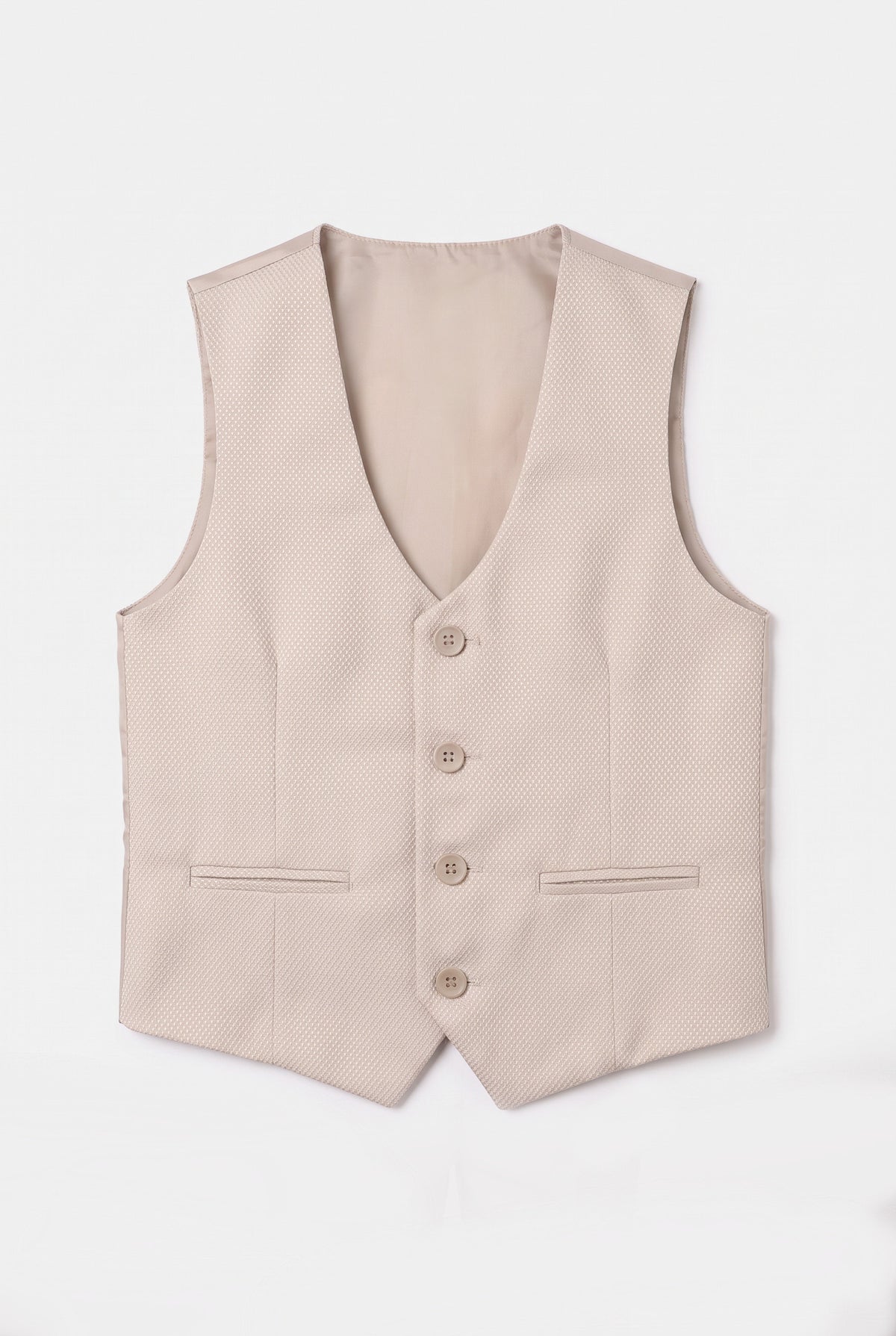 Boys’ 7-Piece Self-Patterned Formal Suit Set - Planet - Beige Waistcoat Picture