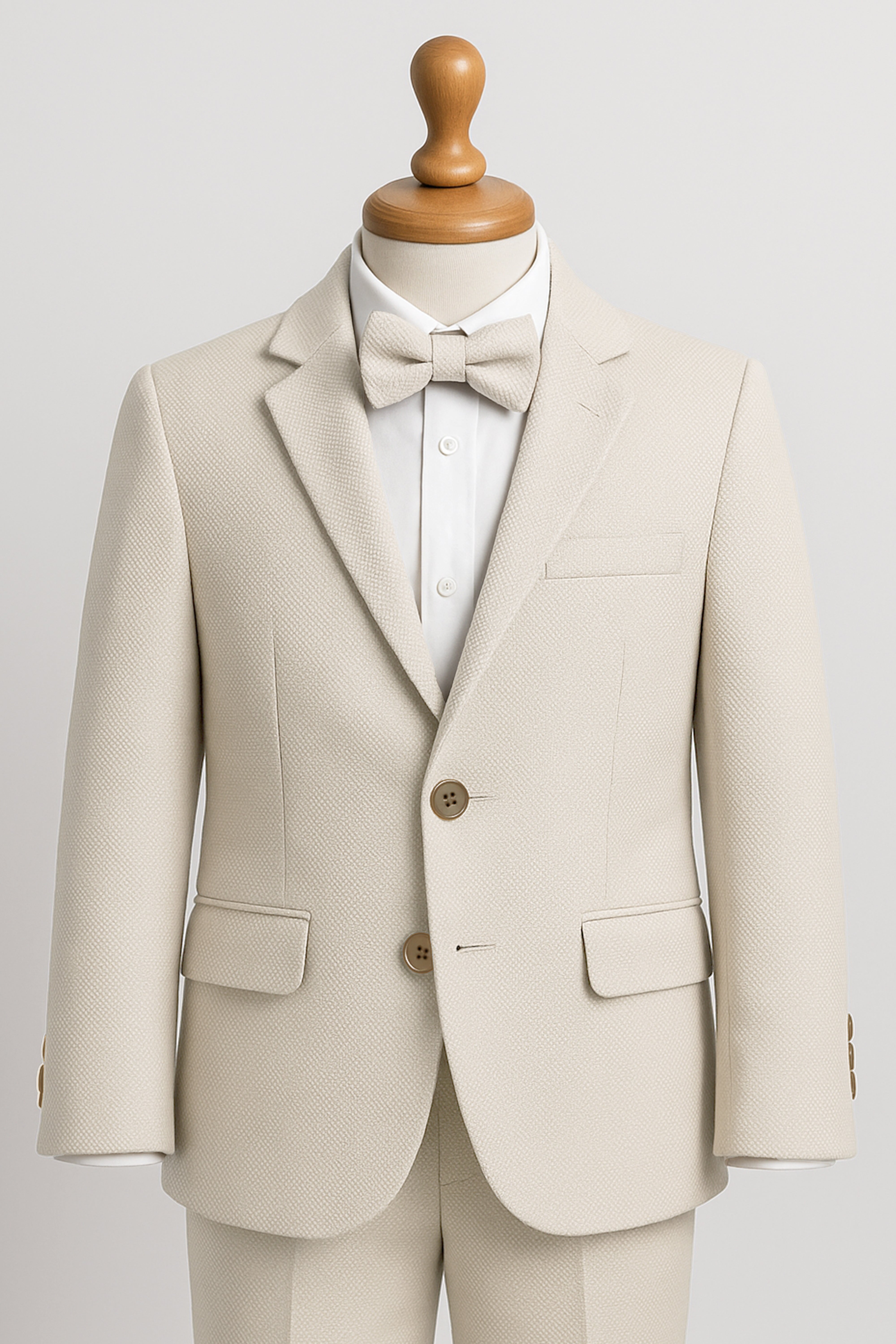 Boys’ 7-Piece Self-Patterned Formal Suit Set - Planet - Beige with bow tie picture
