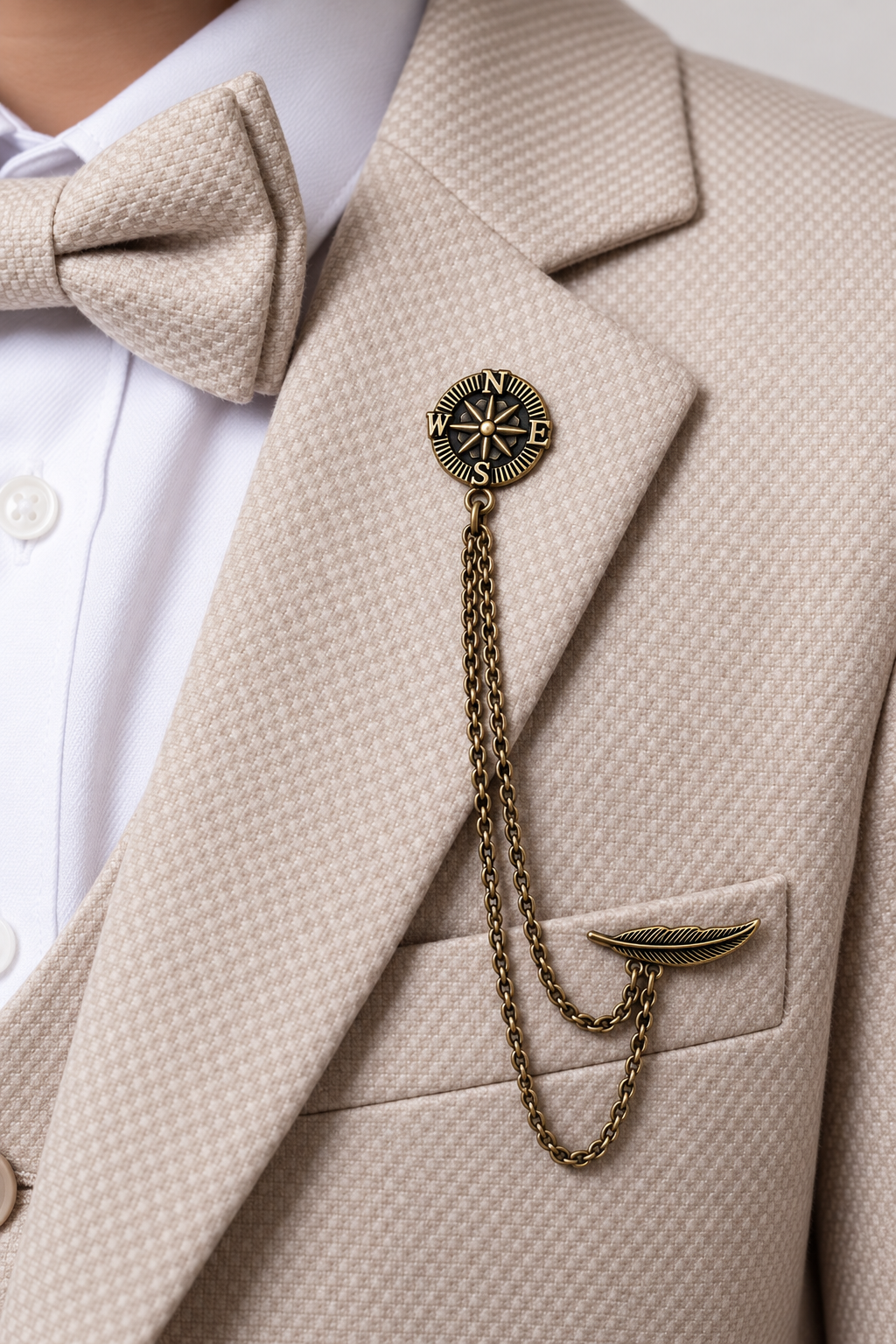 Boys’ 7-Piece Self-Patterned Formal Suit Set - Planet - Beige Detail Picture