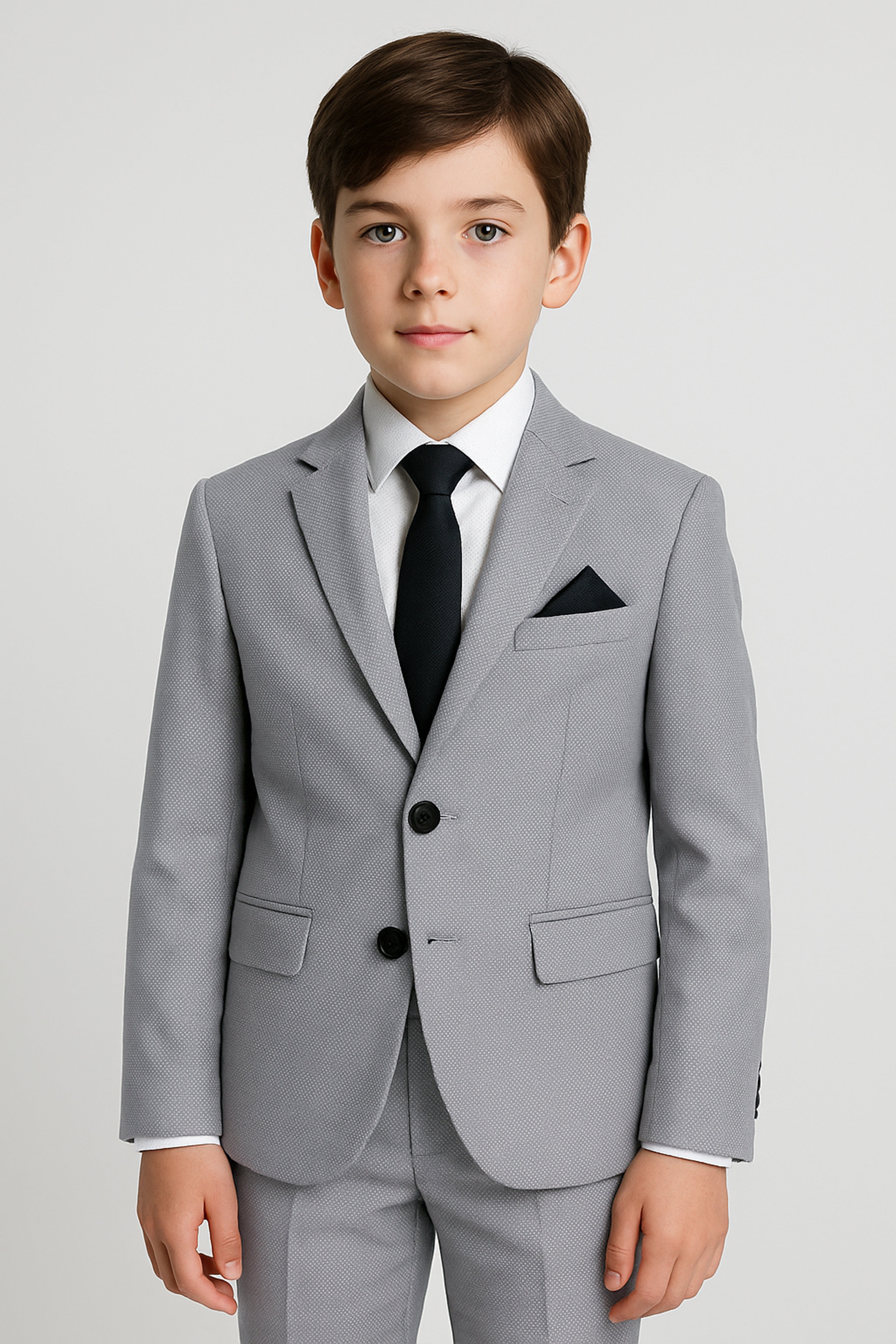 Boys’ 7-Piece Self-Patterned Formal Suit Set - Planet - Grey Model Front Picture