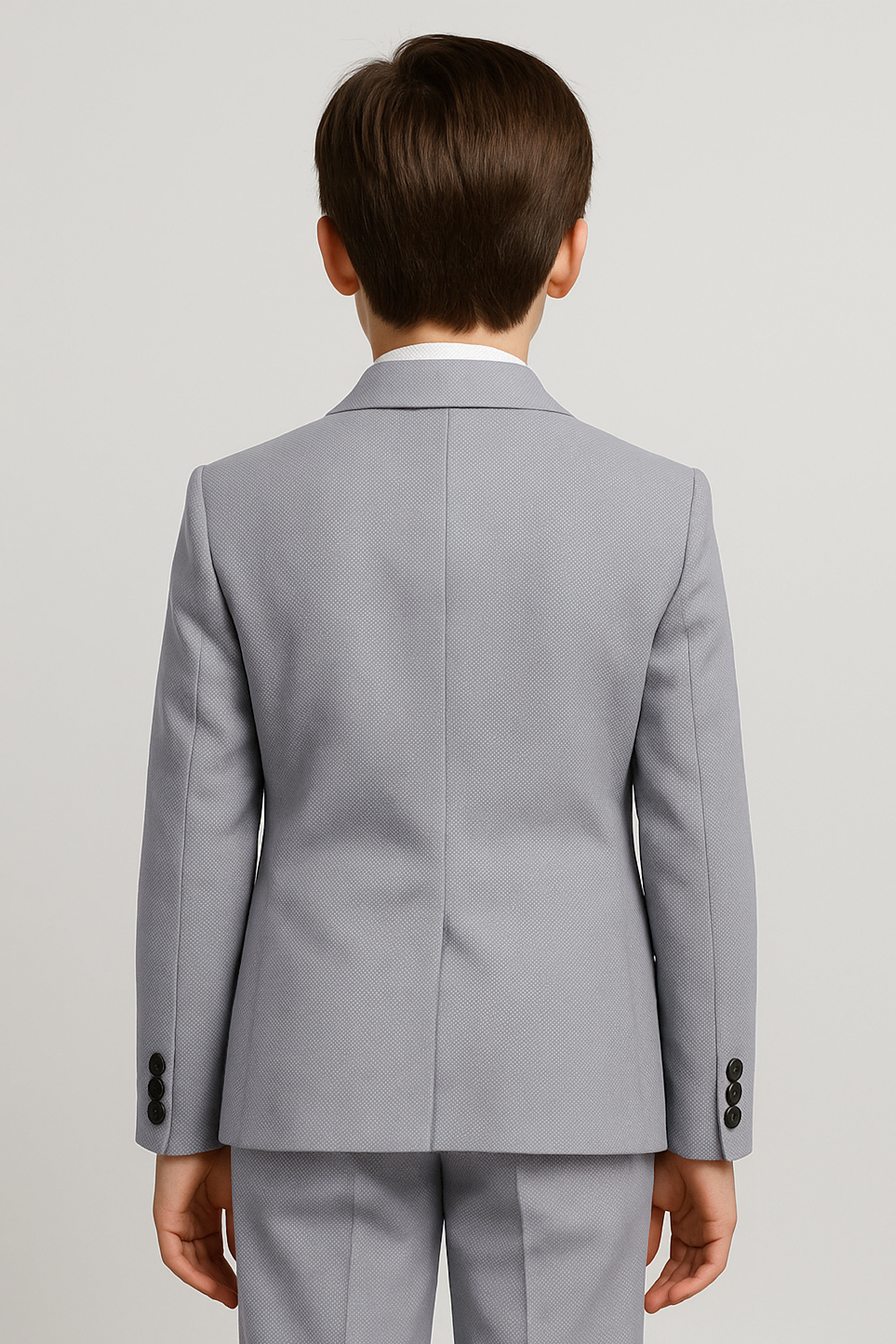 Boys’ 7-Piece Self-Patterned Formal Suit Set - Planet - Grey Model Back Picture