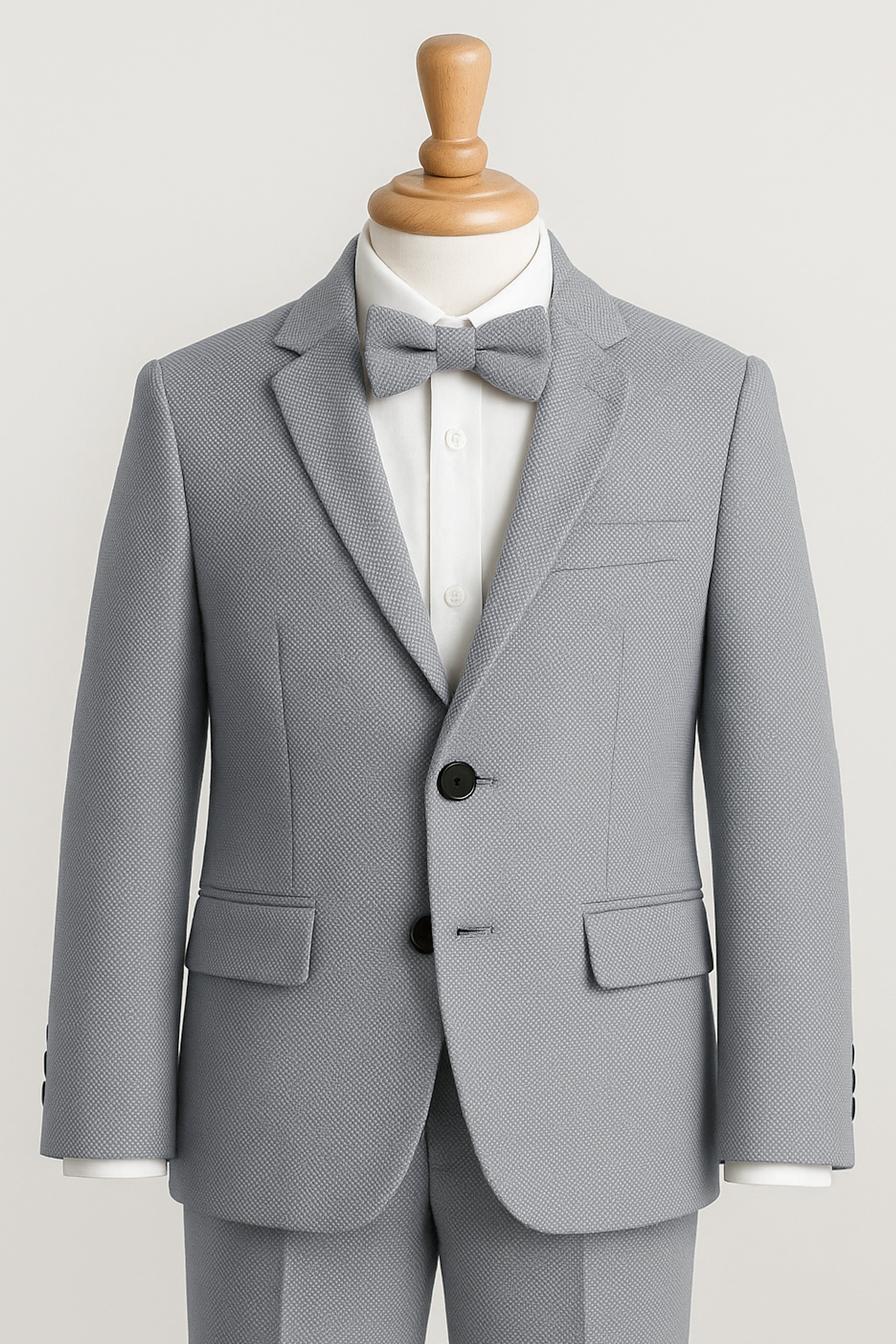 Boys’ 7-Piece Self-Patterned Formal Suit Set - Planet - Grey Front Picture with Bowtie