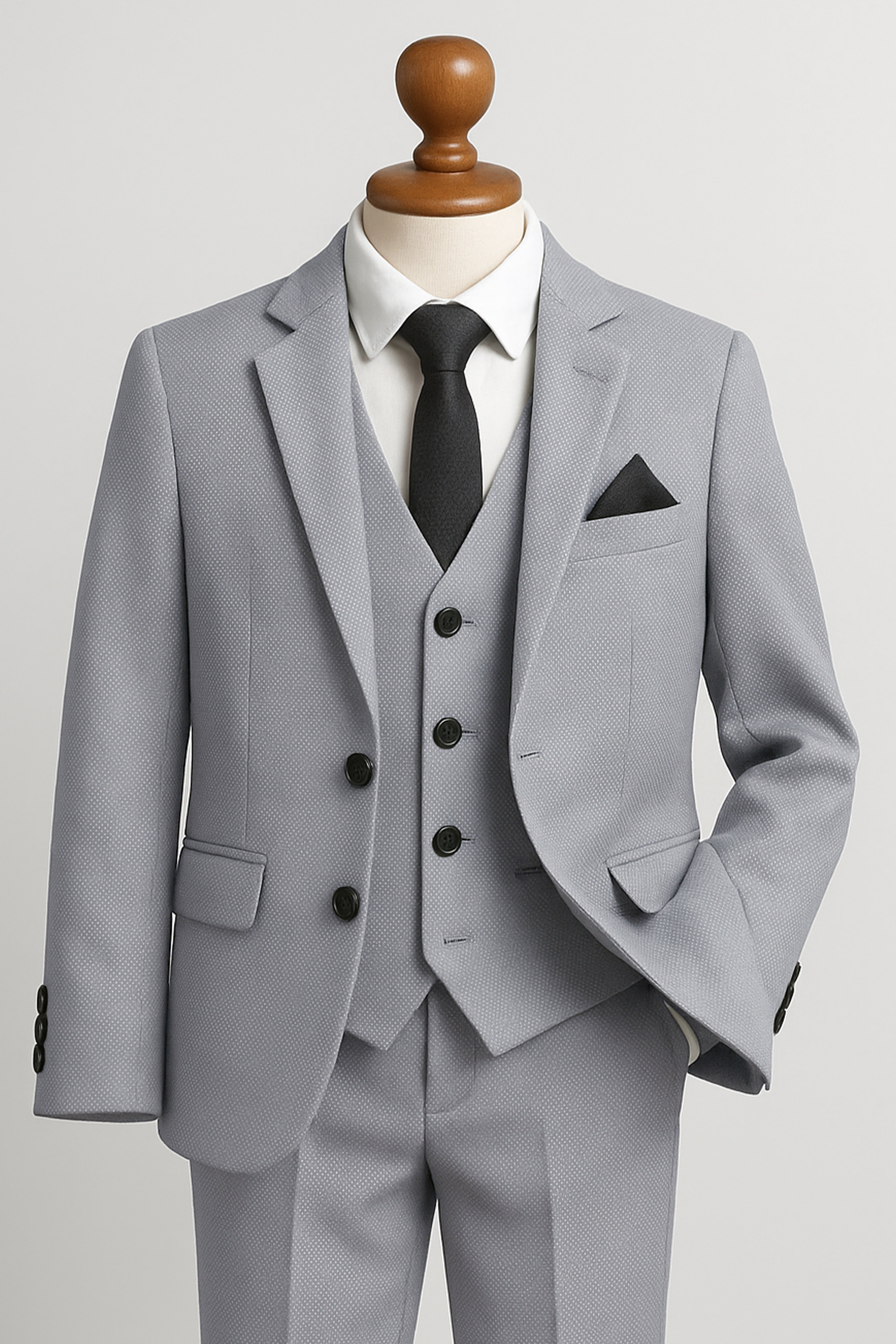 Boys’ 7-Piece Self-Patterned Formal Suit Set - Planet - Grey Front Picture