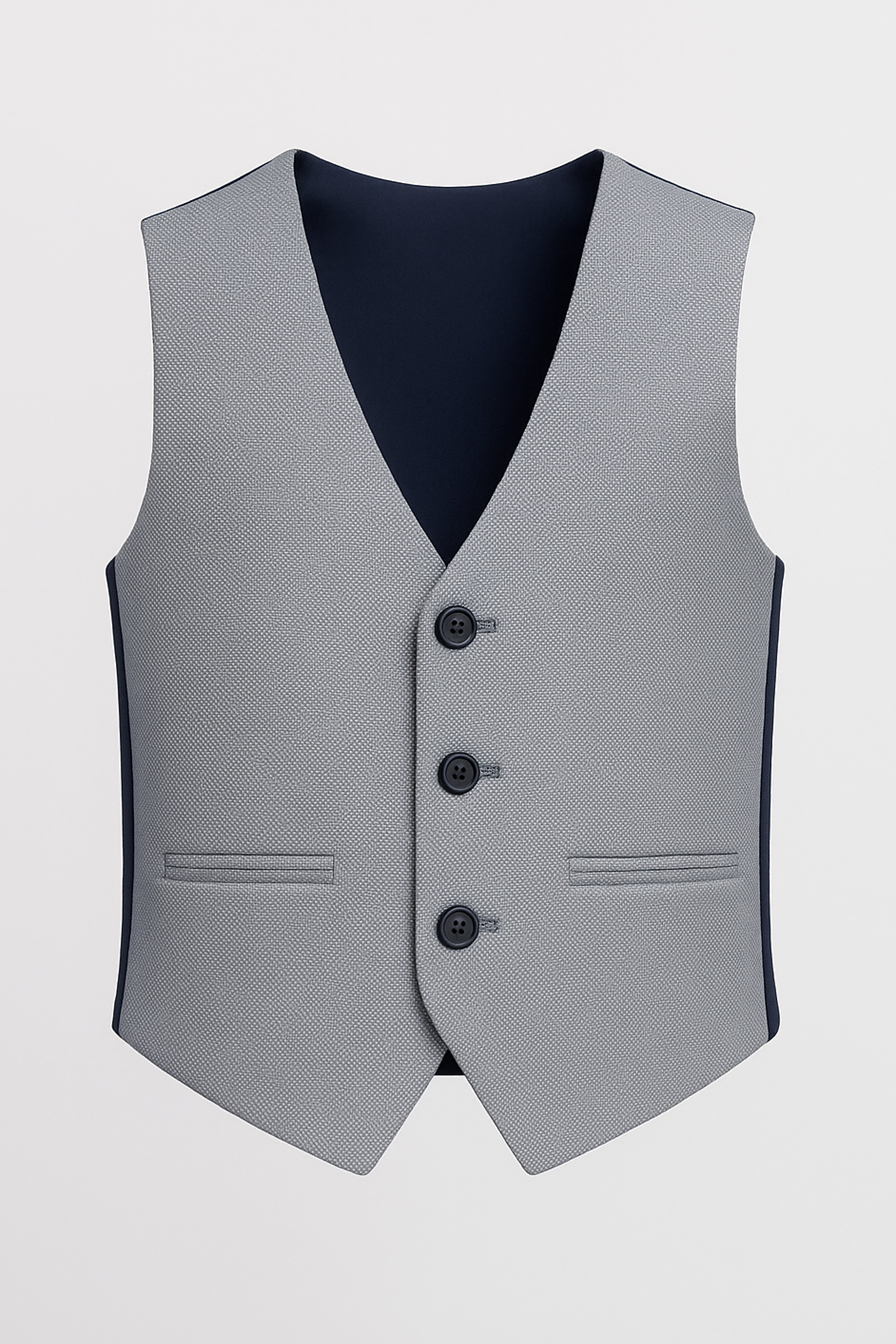 Boys’ 7-Piece Self-Patterned Formal Suit Set - Planet - Grey Waistcoat Front Picture