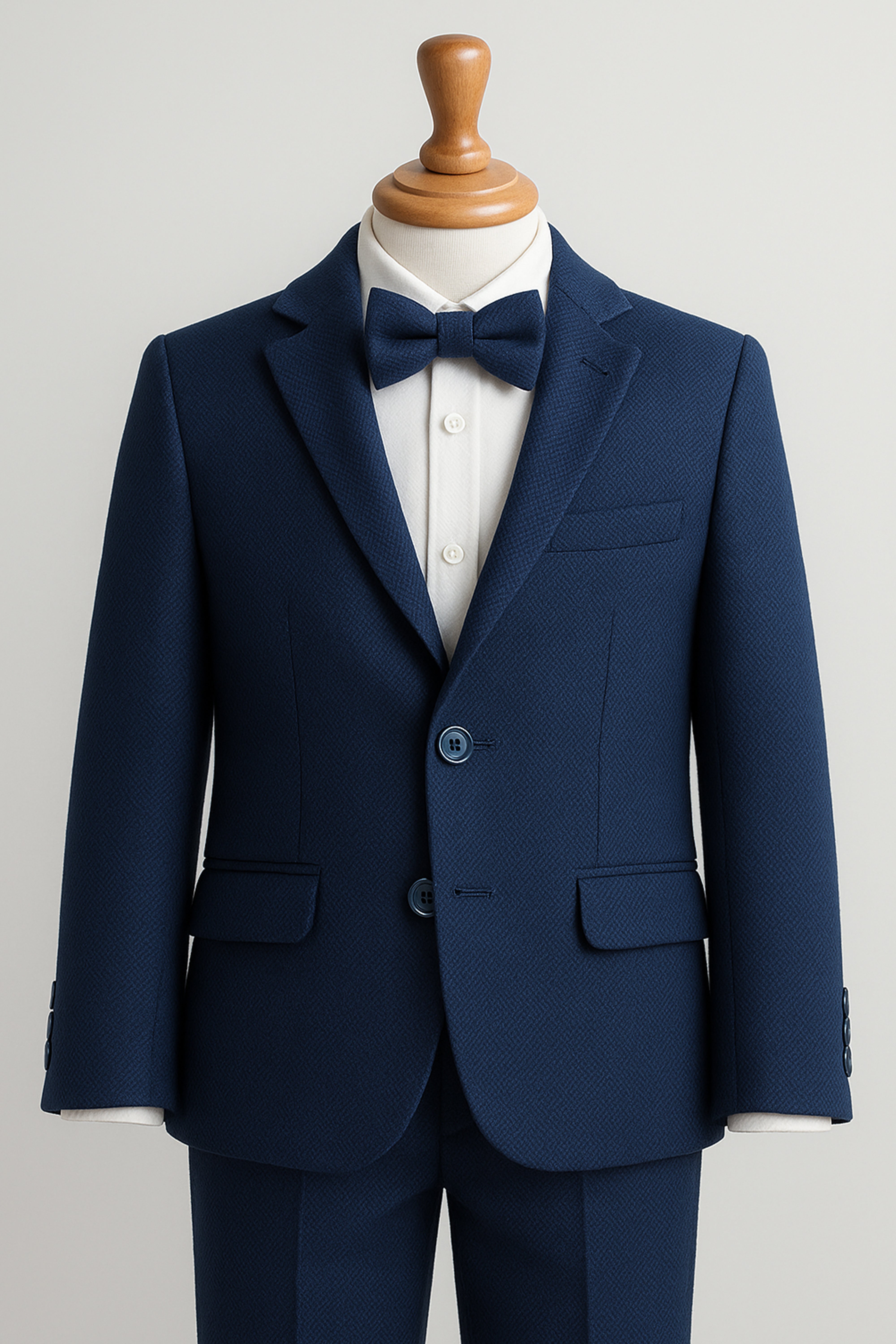 Boys’ 7-Piece Self-Patterned Formal Suit Set - Planet - Navy Front Picture with Bowtie