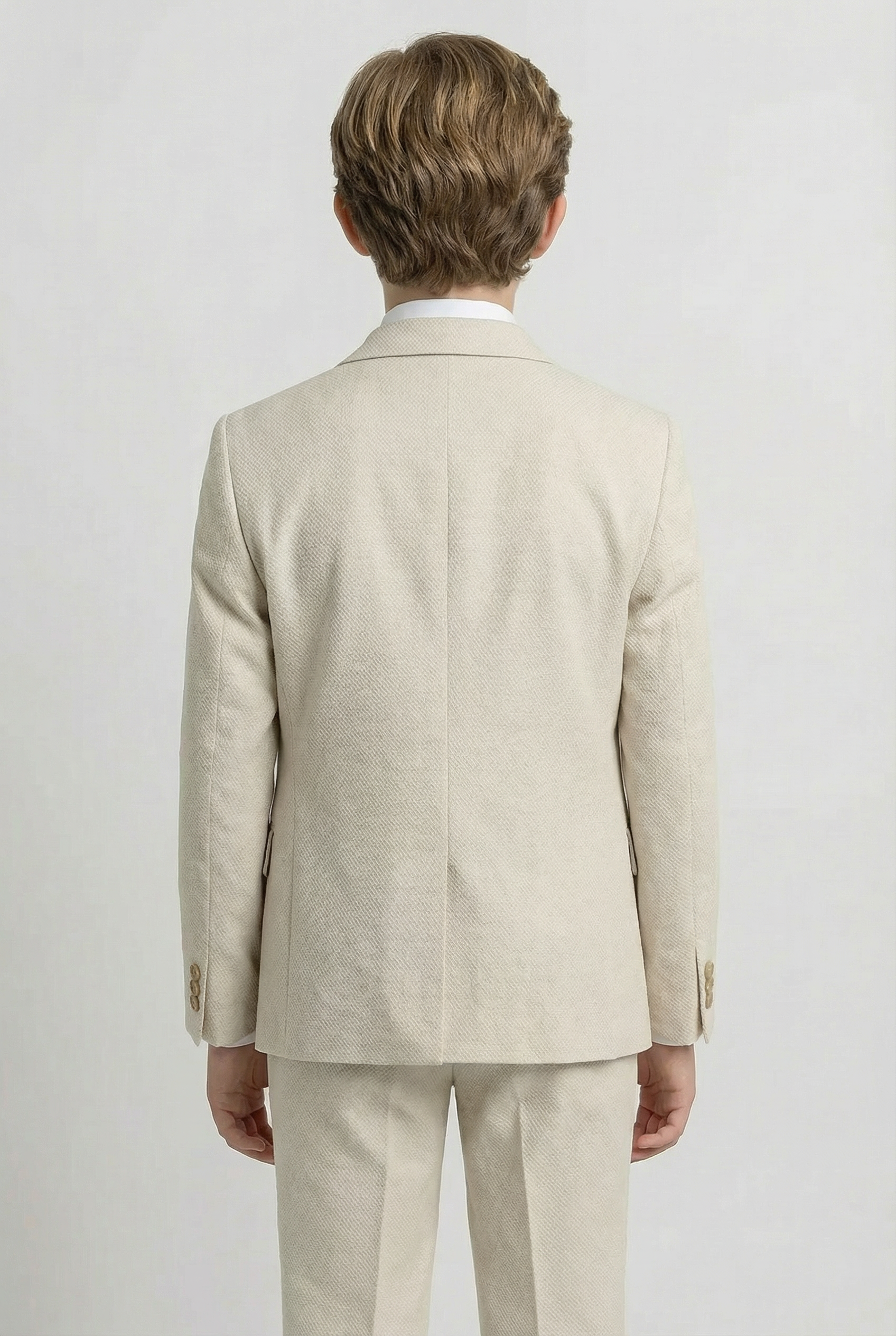 Boys’ 7-Piece Self-Patterned Formal Suit Set - Planet - Beige Model Back Picture