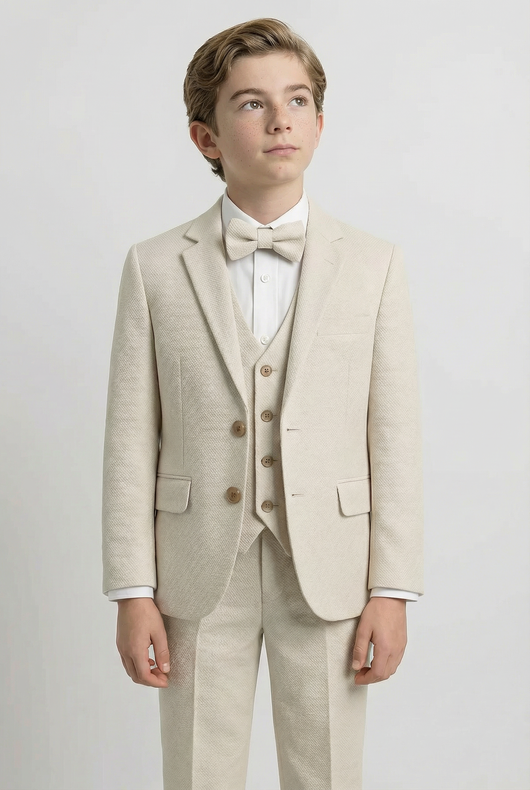 Boys’ 7-Piece Self-Patterned Formal Suit Set - Planet - Beige Model Front Picture