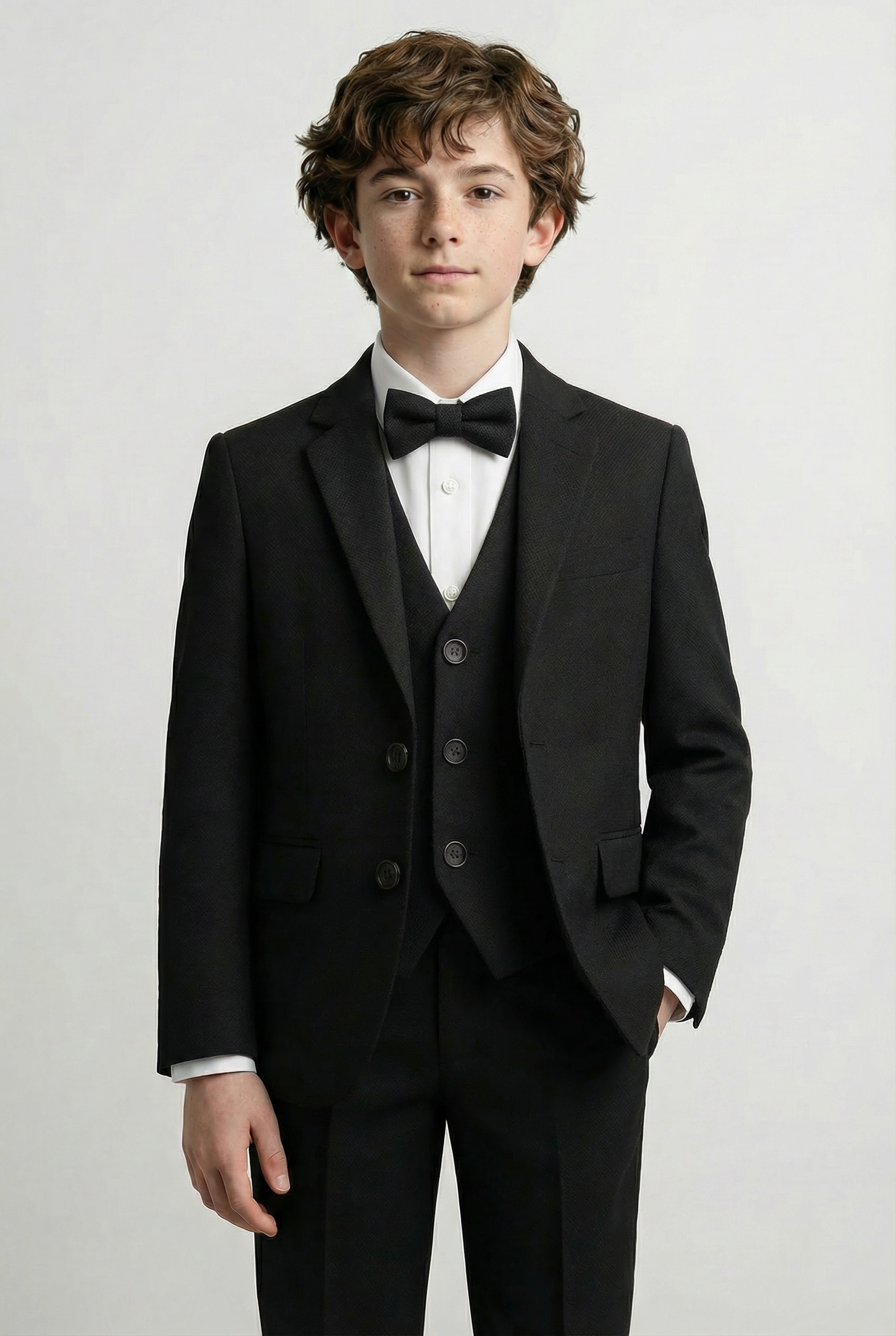 Boys’ 7-Piece Self-Patterned Formal Suit Set - Planet - Black Model Picture