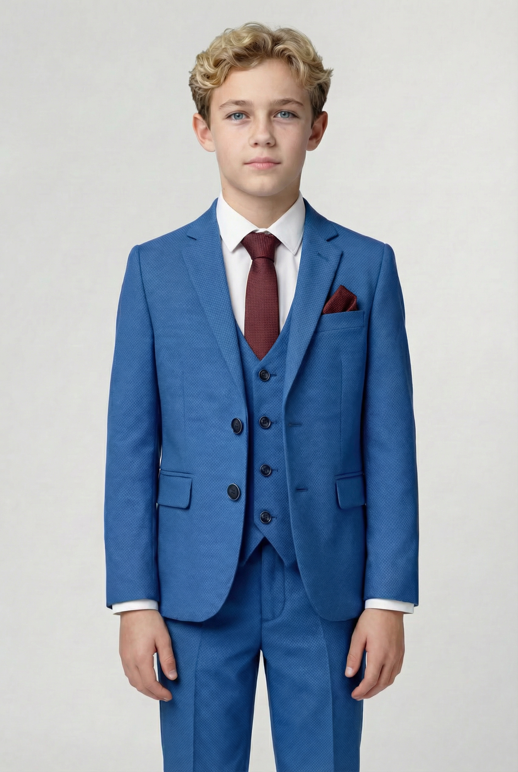 Boys’ 7-Piece Self-Patterned Formal Suit Set - Planet - Indigo Blue Model Picture