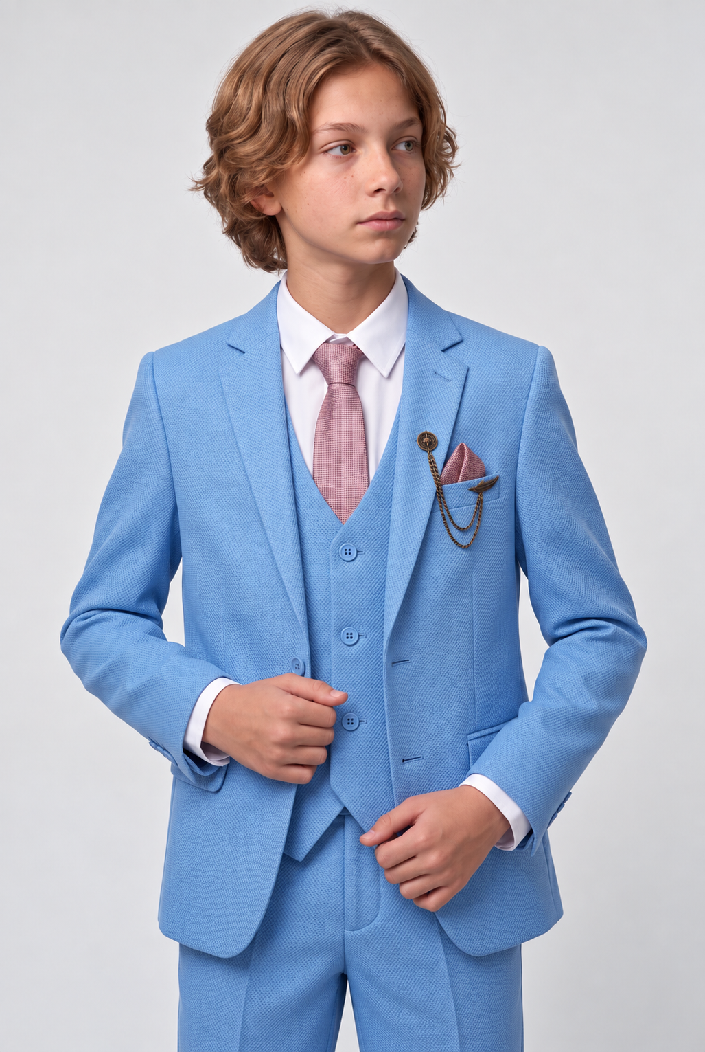 Conjunto de traje formal para niños de 7 piezas con patrón propio - Planet - Azul cielo