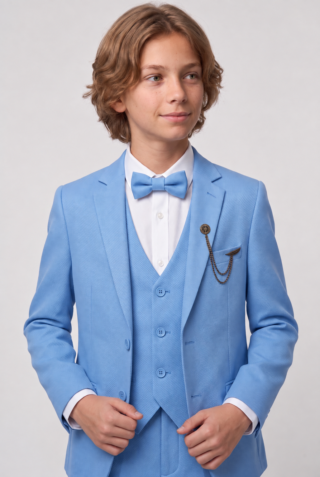 Conjunto de traje formal para niños de 7 piezas con patrón propio - Planet - Azul cielo