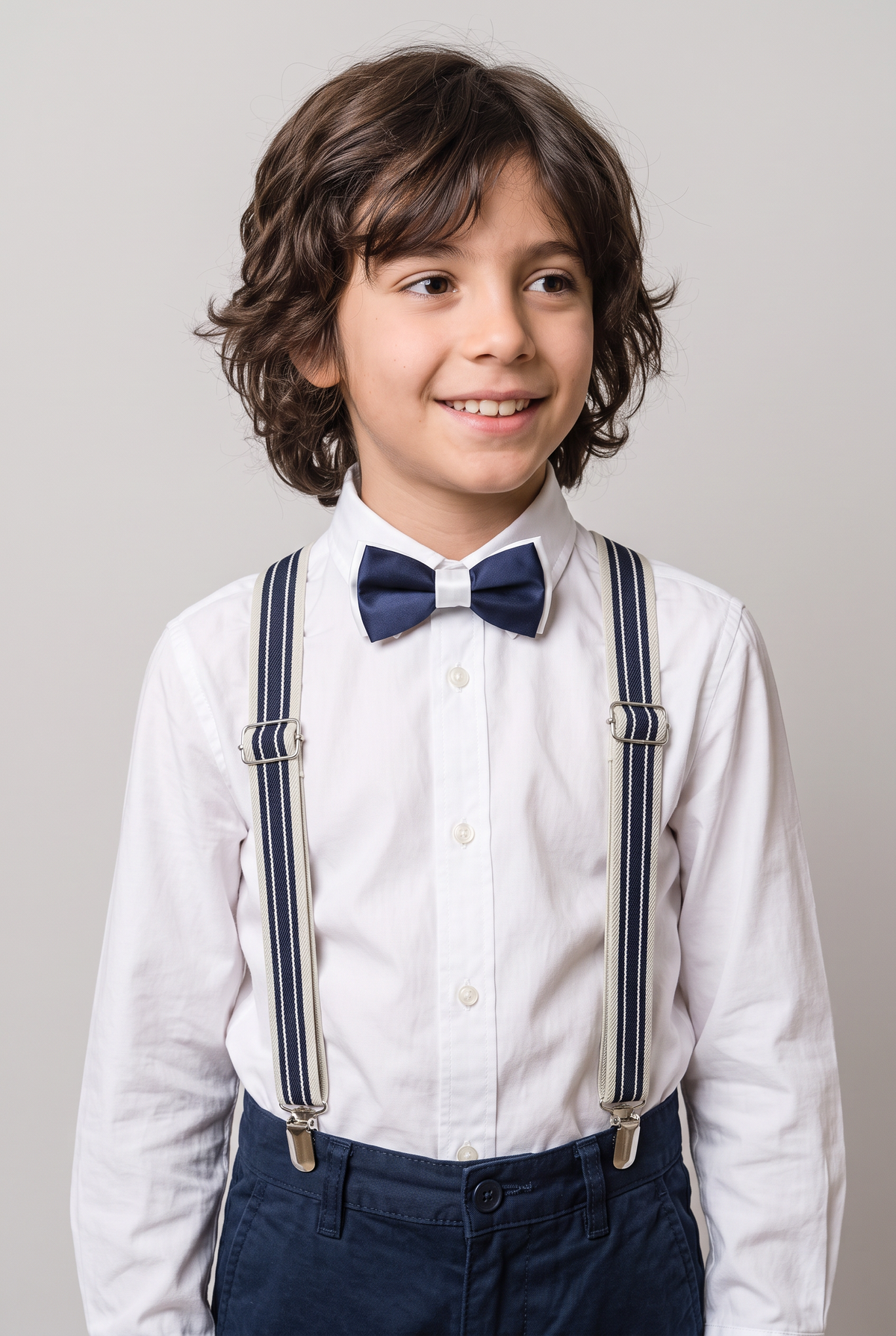 Ensemble de bretelles élastiques réglables en Y pour garçons - Bleu marine et crème