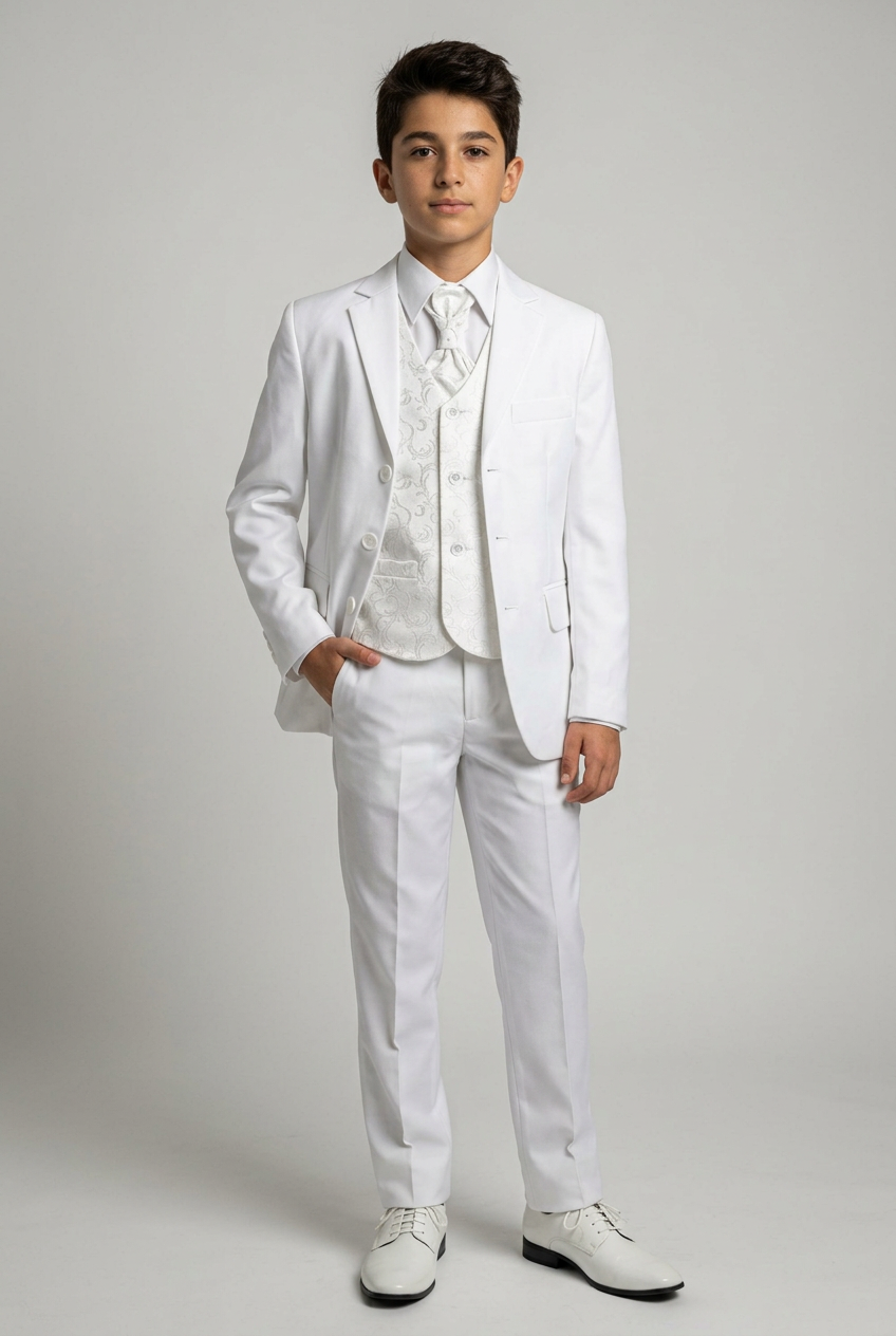 Boys All In One Communion Tailored Fit Suit - White
