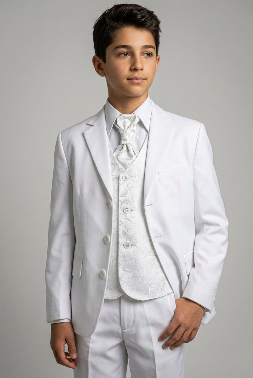 Boys All In One Communion Tailored Fit Suit - White