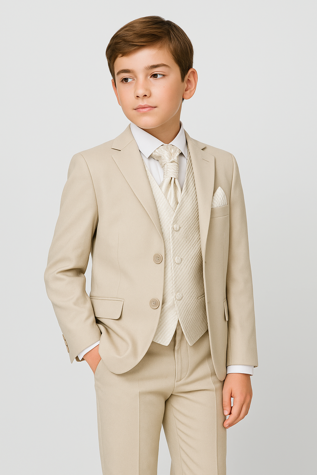 Jungen Beiger Anzug mit Gemusterter Weste und Krawatte-Set - Beige