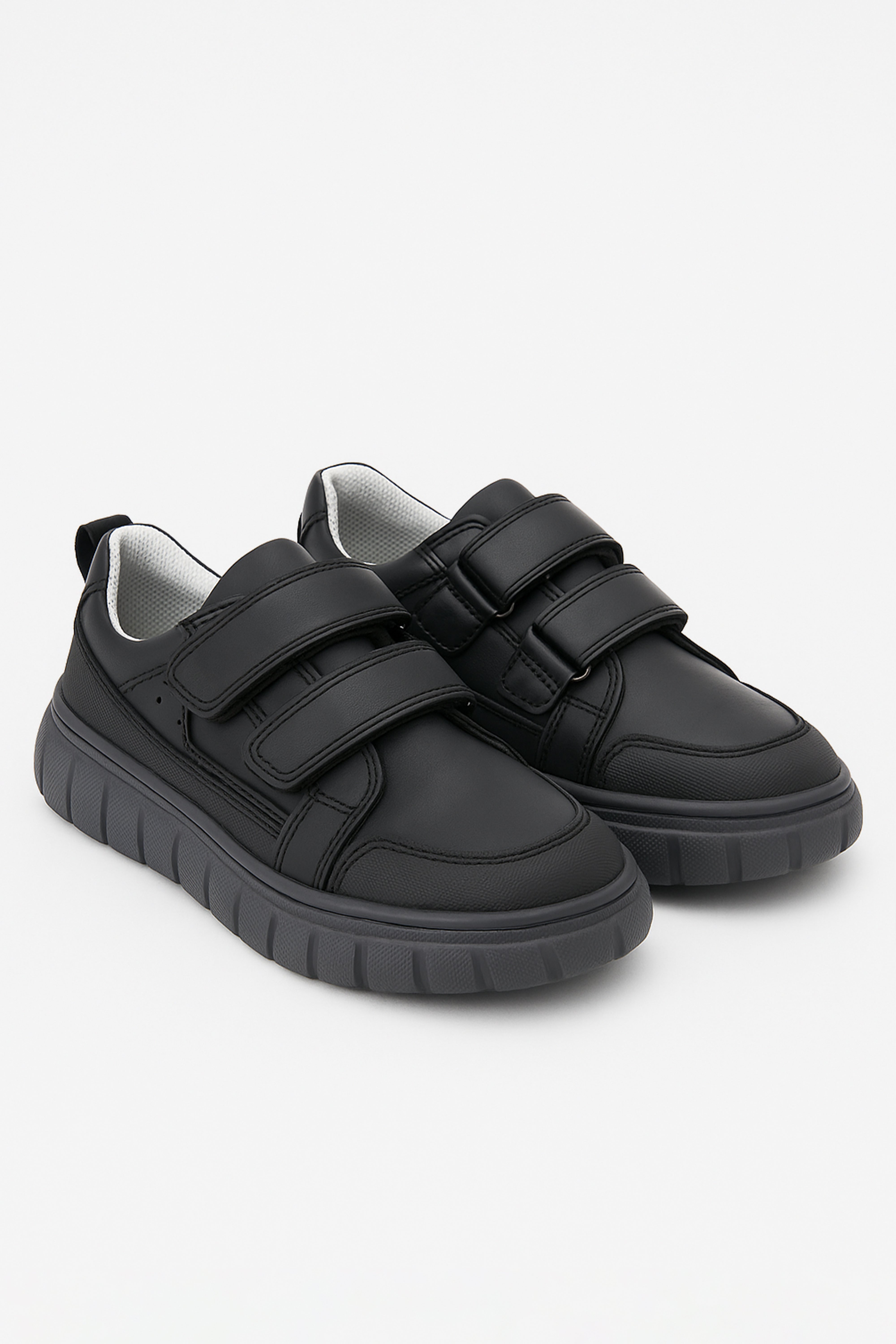 Boys Black Leather Velcro Sporty School Shoes - 4506 - Black Pair Side Picture
