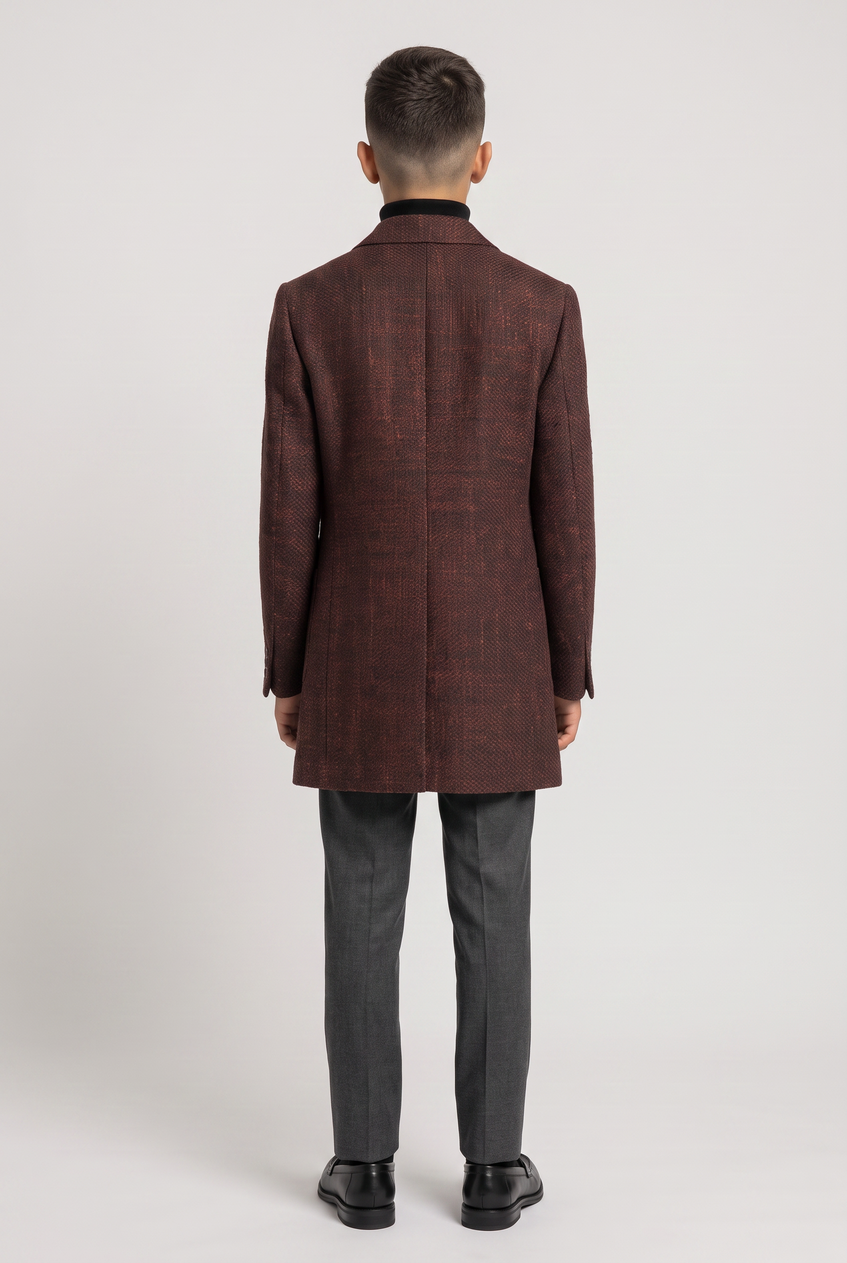 Boys Burgundy Brown Textured Tweed Blazer