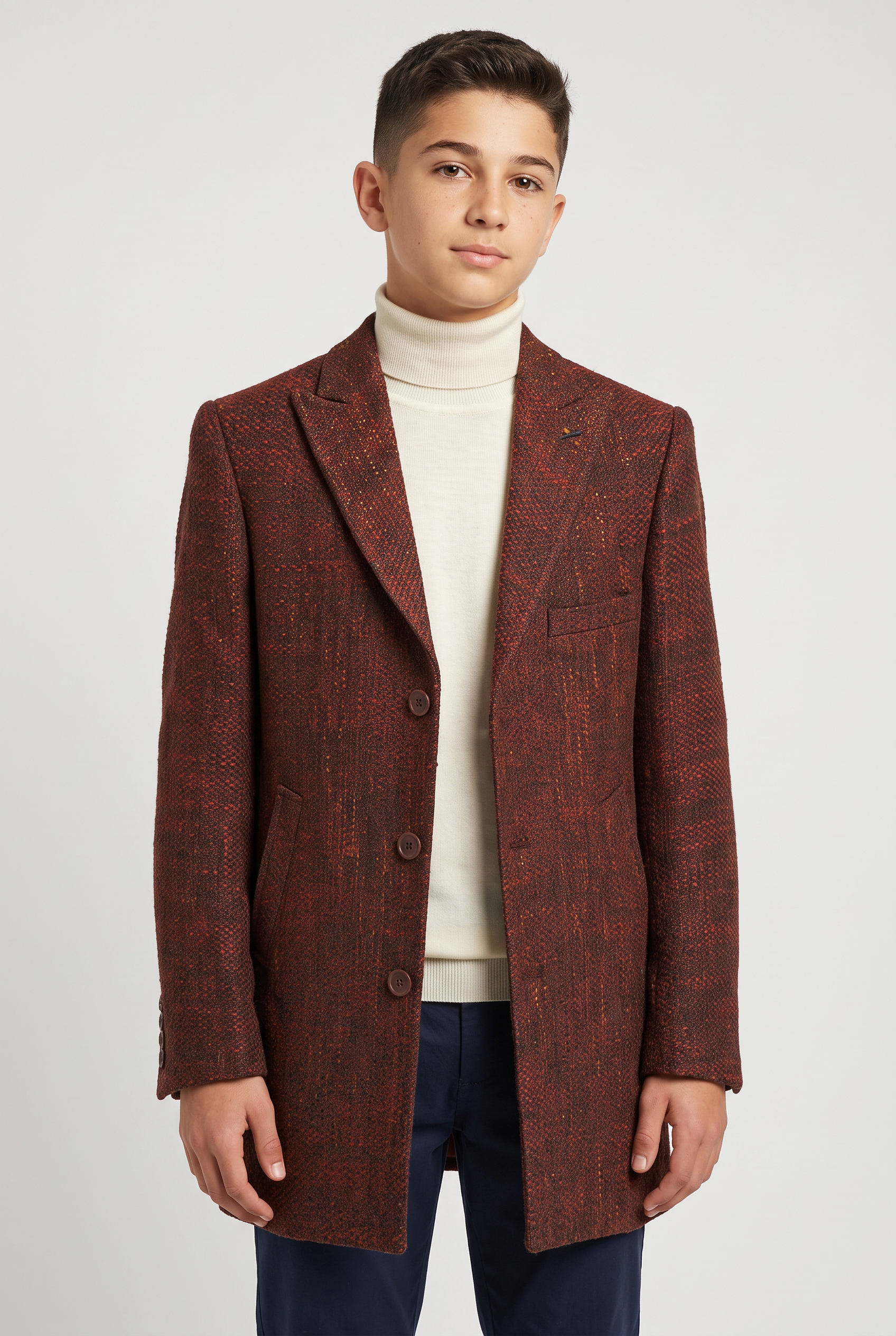 Jungen Burgunderroter Strukturierter Tweed-Blazer