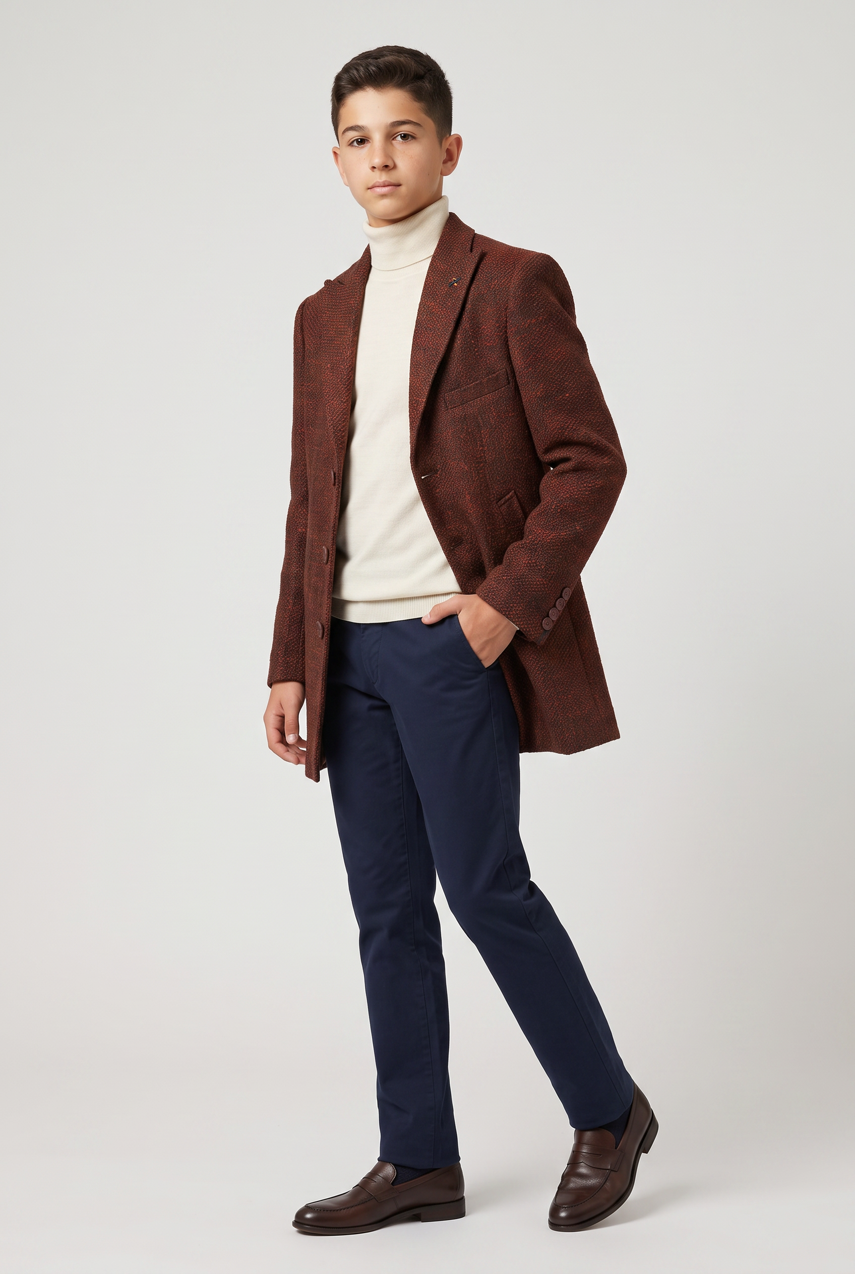 Jungen Burgunderroter Strukturierter Tweed-Blazer