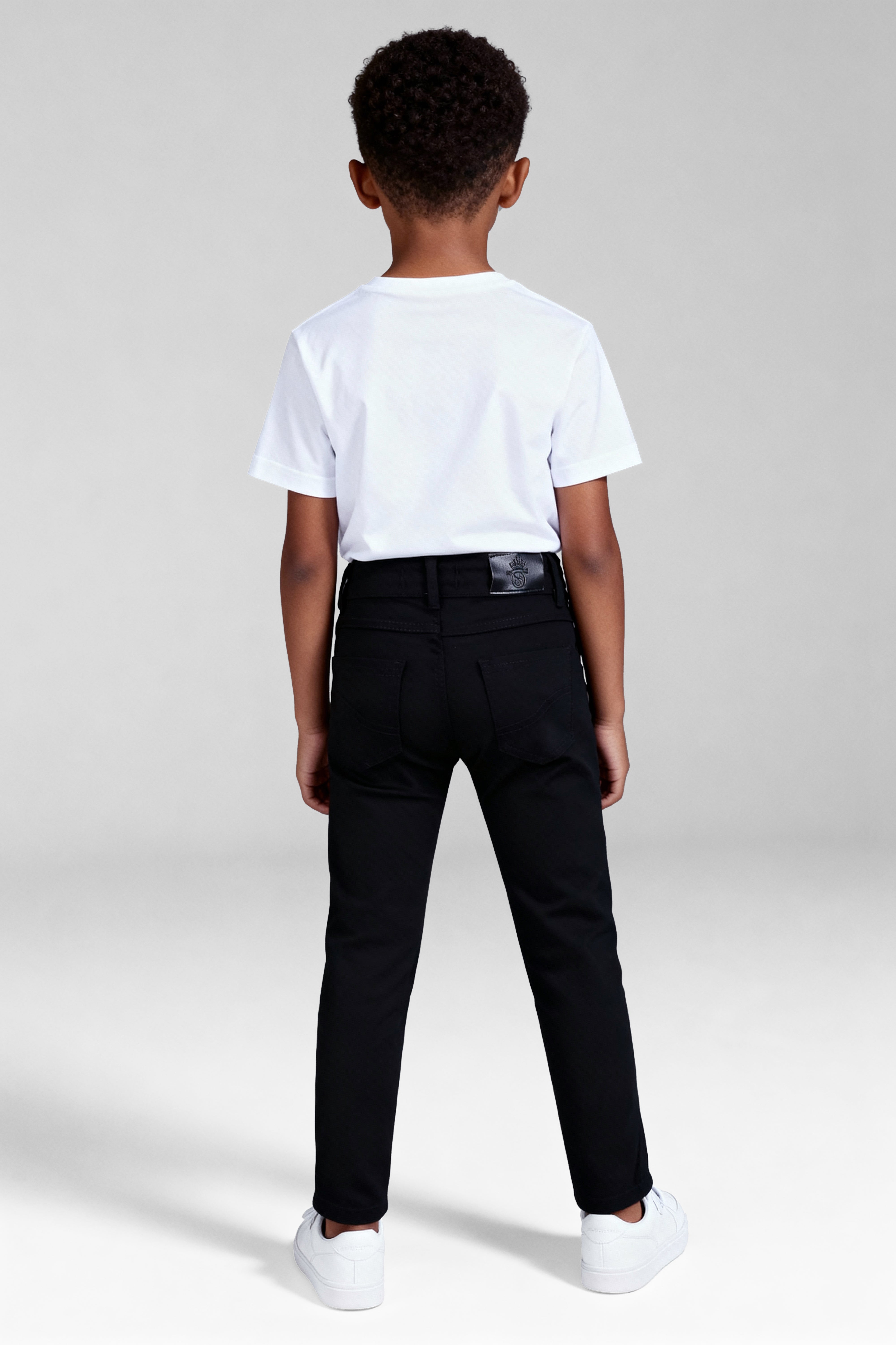 Boys Casual Stretch Chino Trousers - Black Back Picture