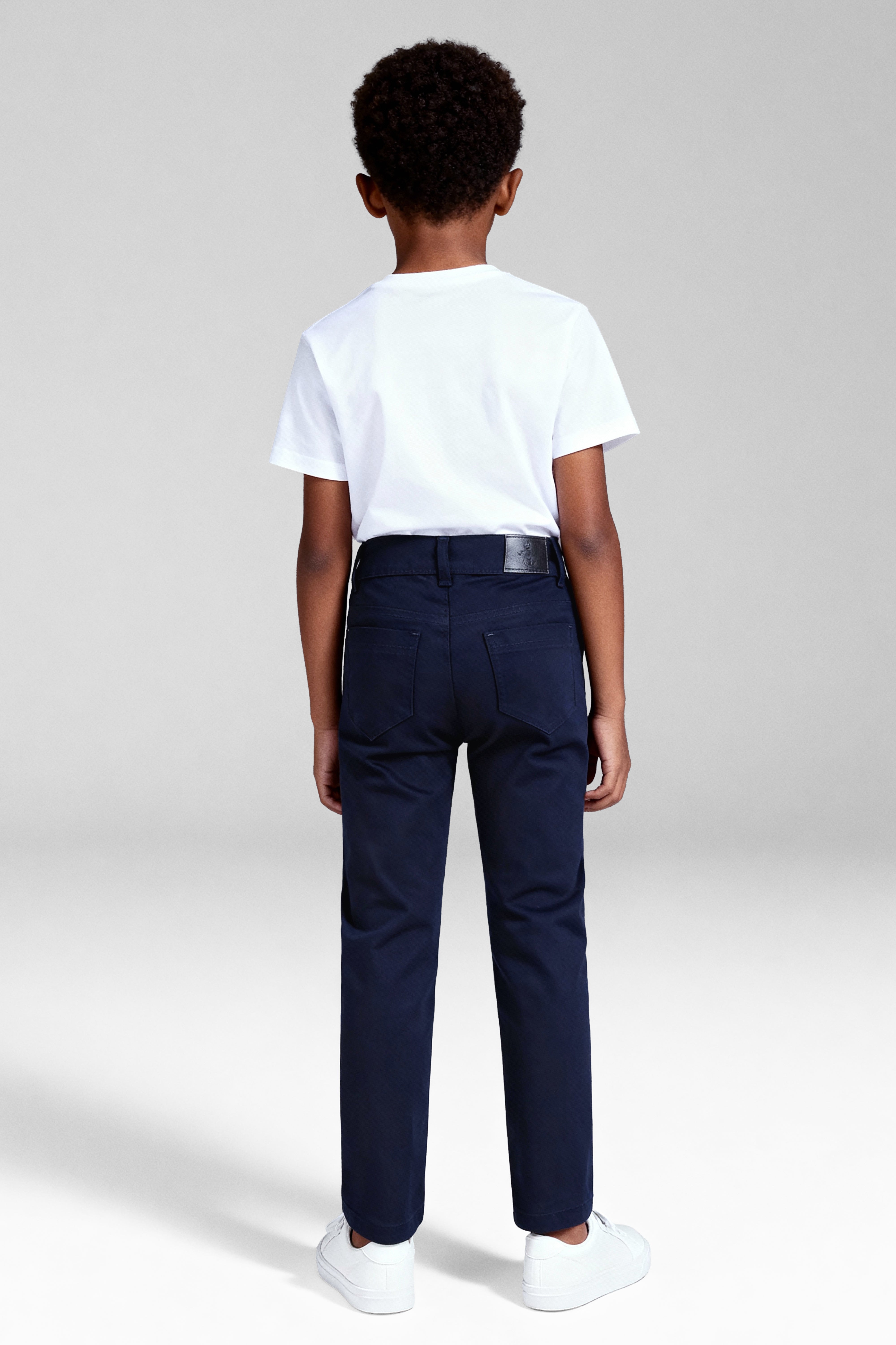 Boys Casual Stretch Chino Trousers - Navy Blue Back Picture