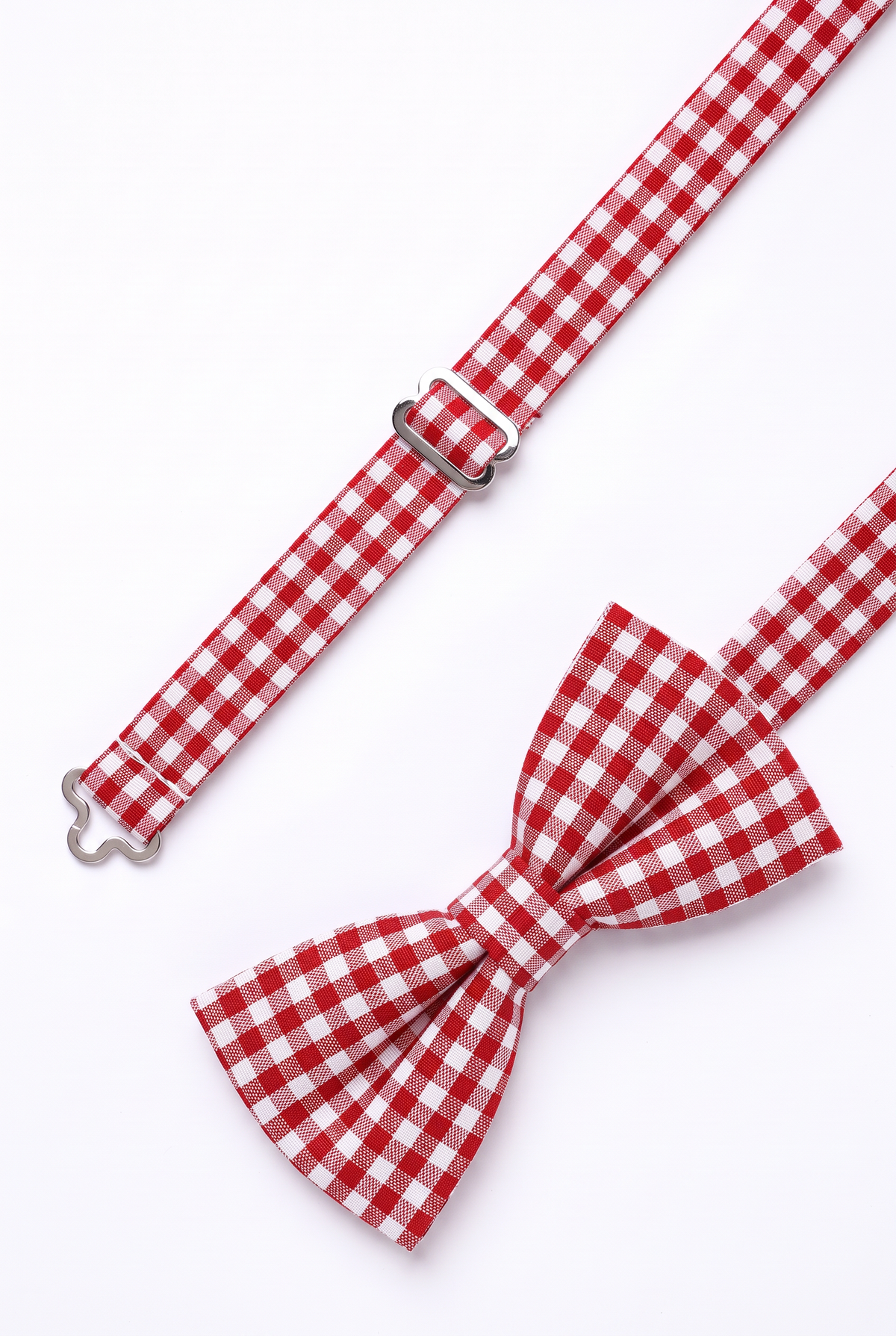 Boys' Checkered Bow Tie - BWC - Red and White Strap Detail Picture
