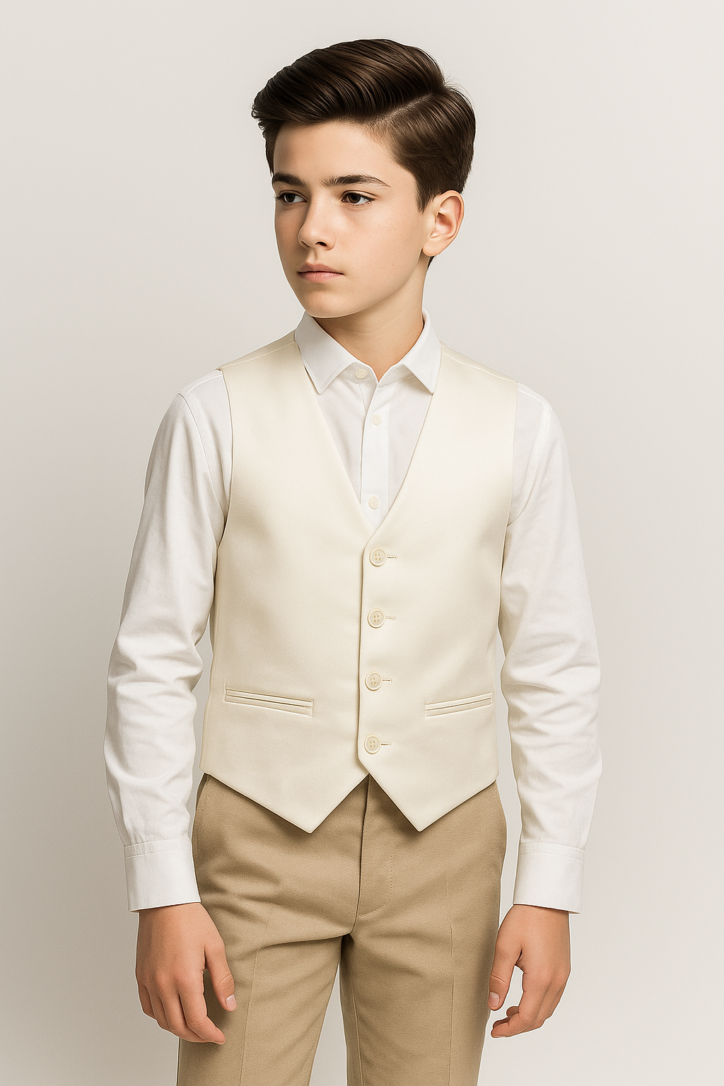 Gilet classique ivoire pour garçon avec dos réglable – Gilet de cérémonie et de mariage