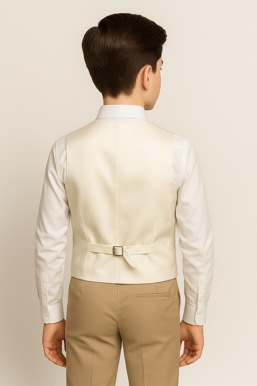 Gilet classique ivoire pour garçon avec dos réglable – Gilet de cérémonie et de mariage