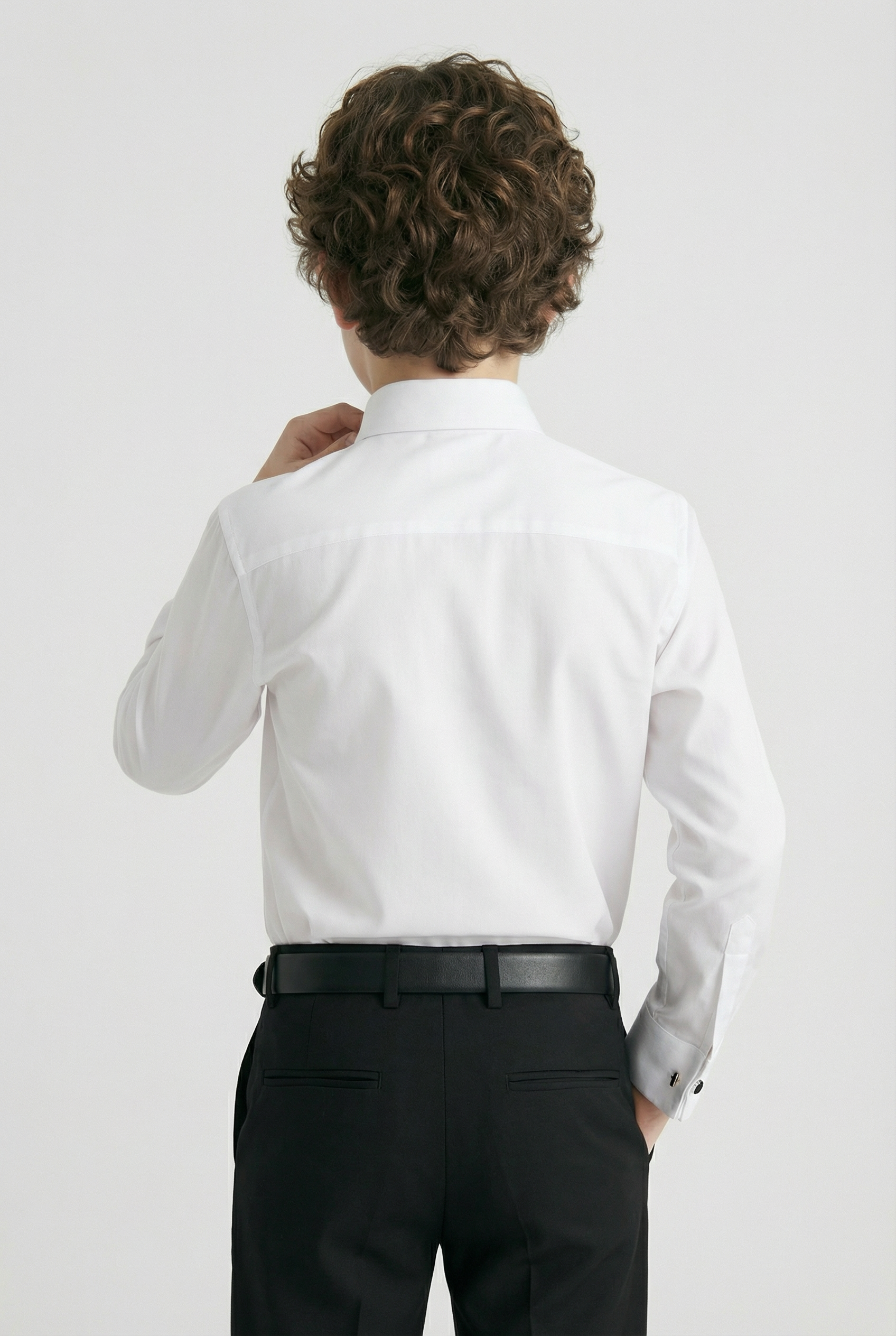 Chemise classique à col pour garçons avec boutons de manchette - Blanc