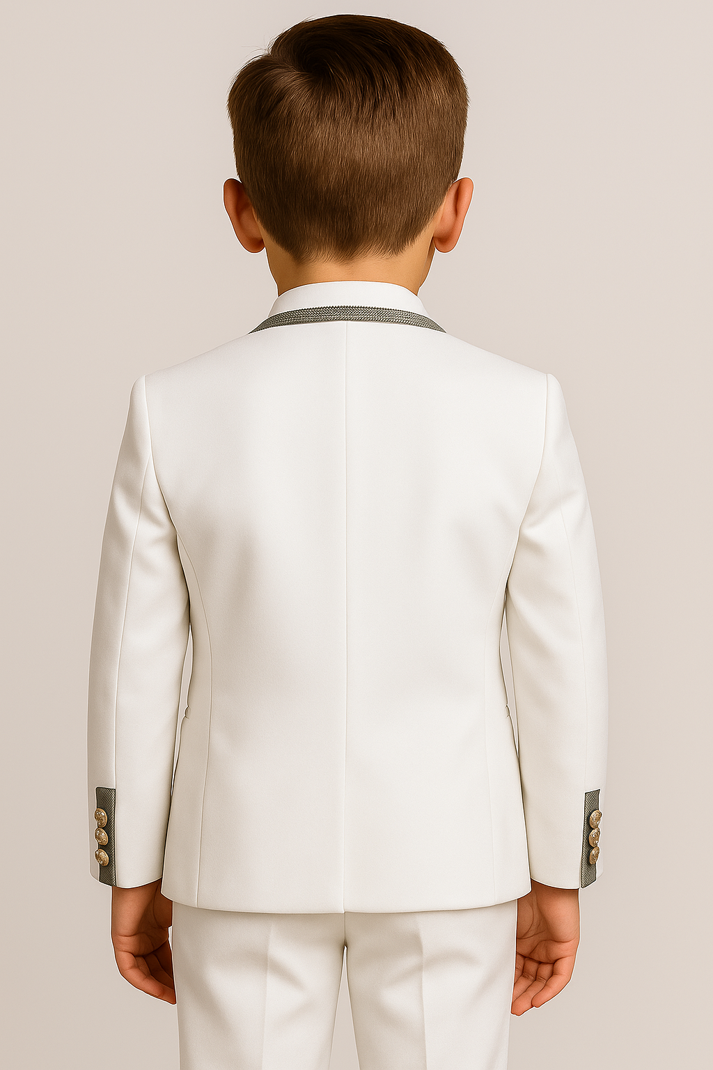 Jungen Kommunion Piping Slim Fit Anzug - Weiß