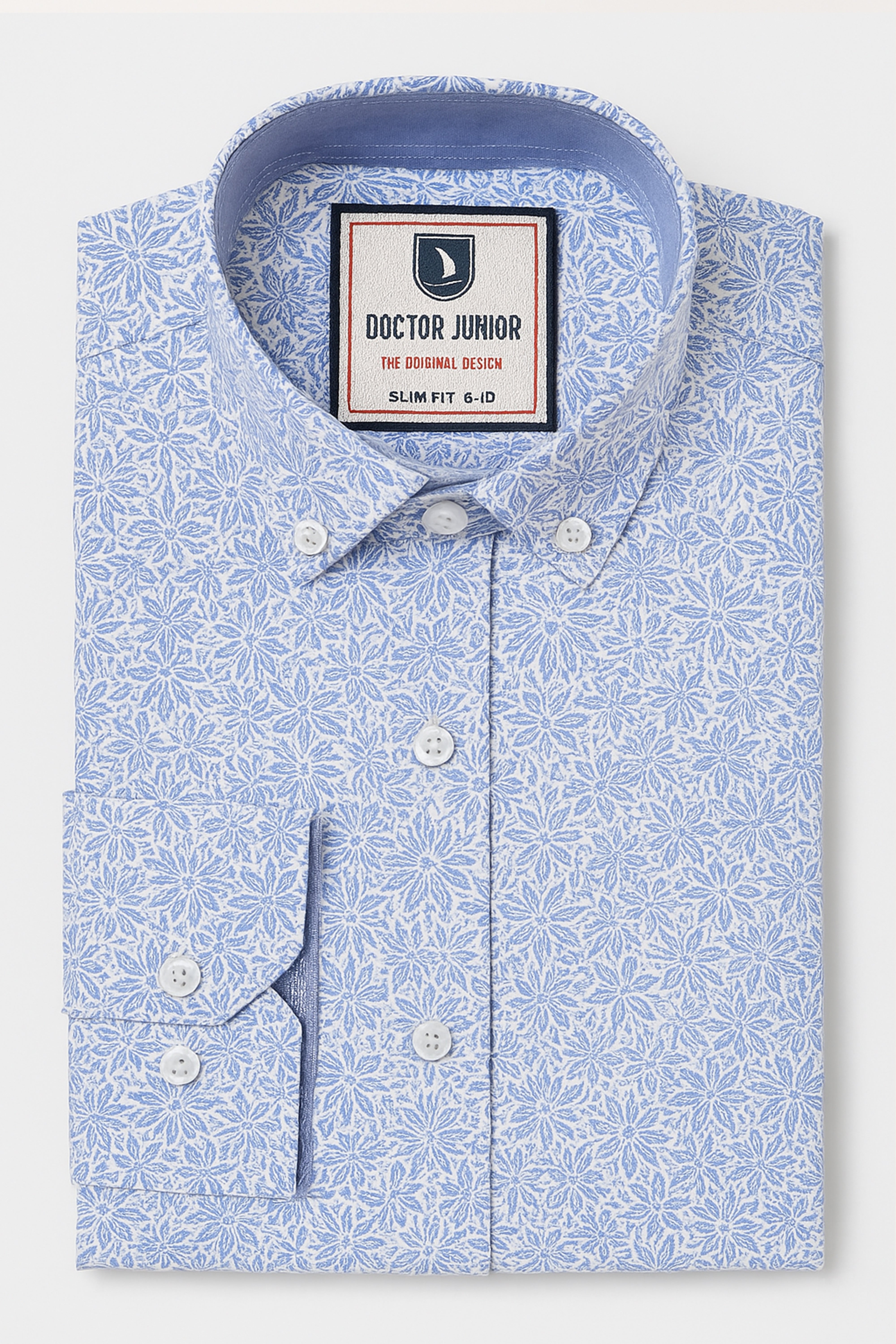 Boys’ Cotton Blue Floral Pattern Button Down Shirt