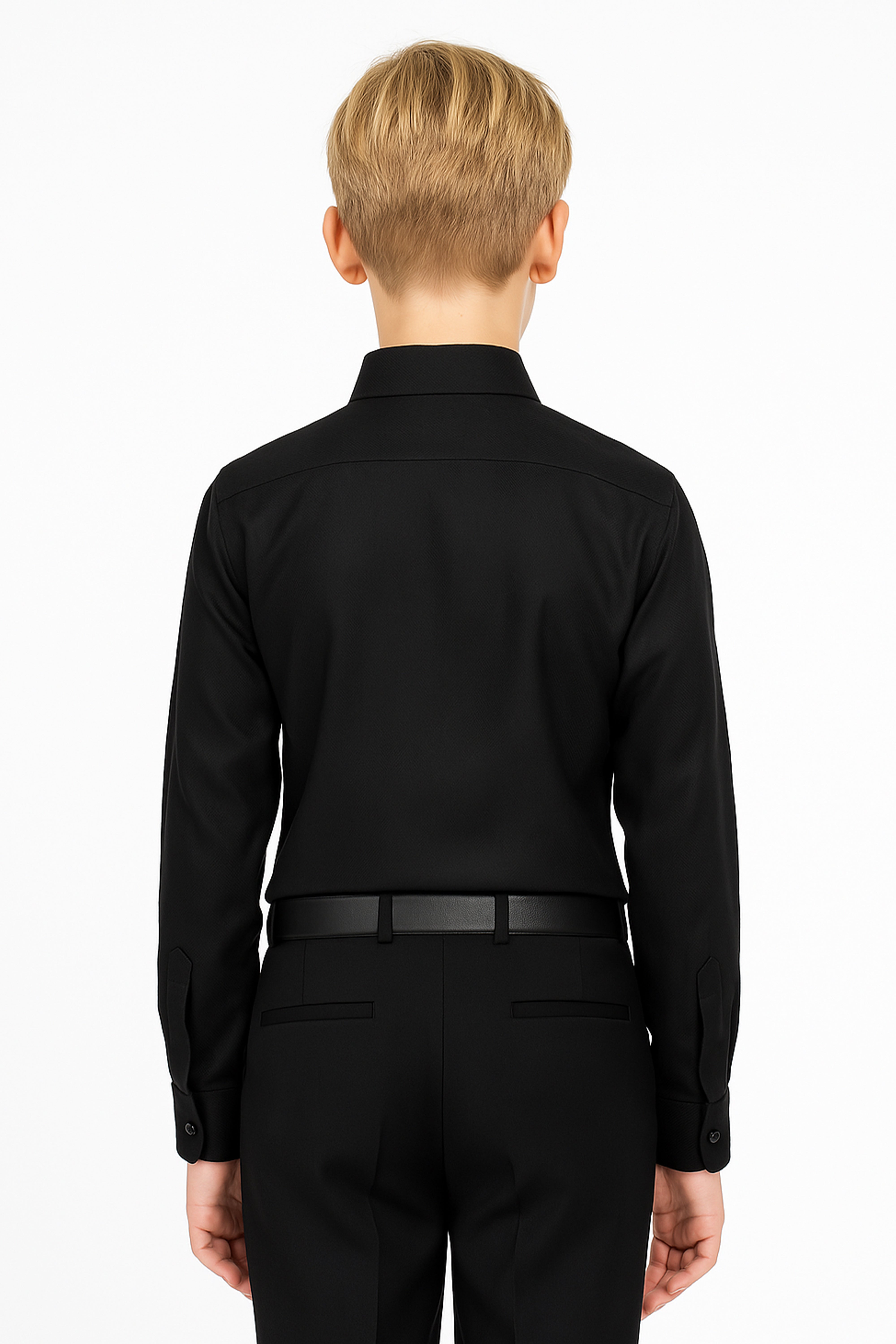 Chemise habillée classique à herringbone noir pour garçons - HARPUT - Noir