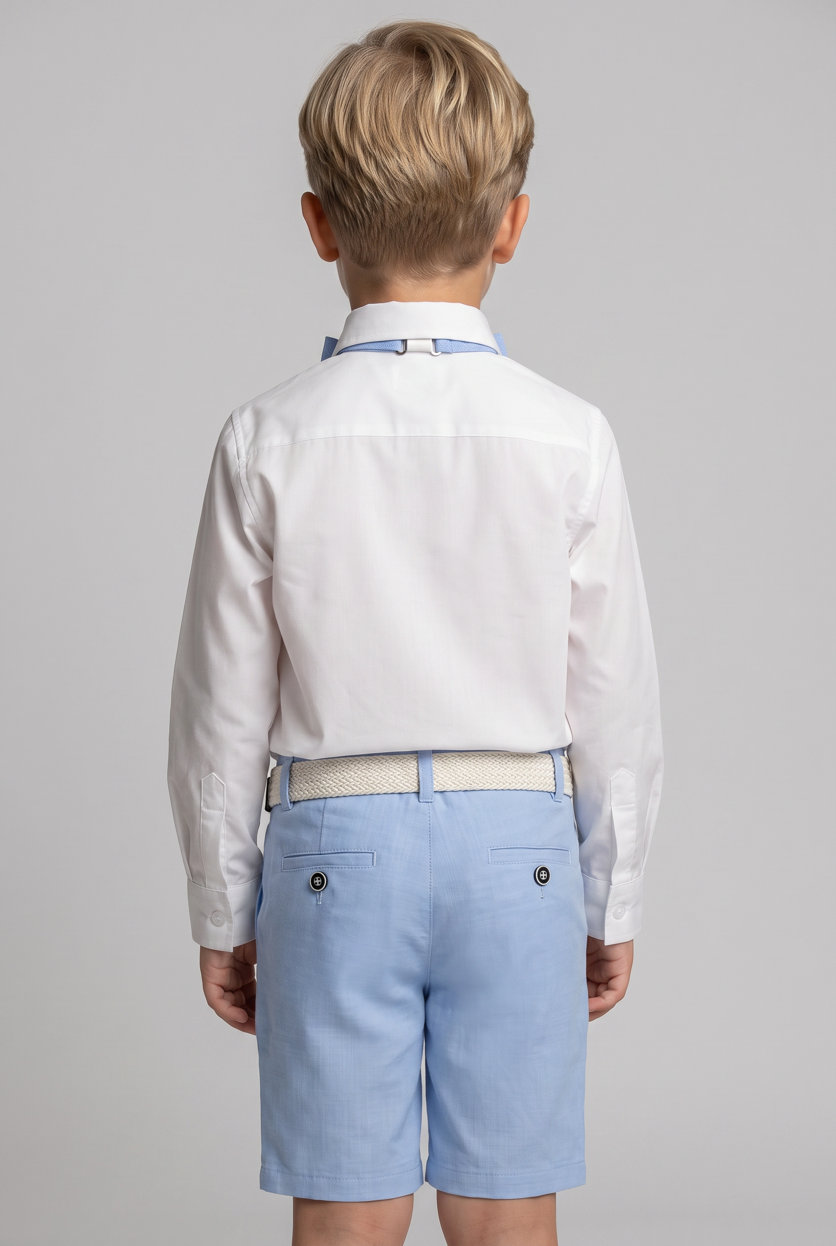 Boys Cotton Piping Sky Blue Shorts Suit - Blue Back Picture