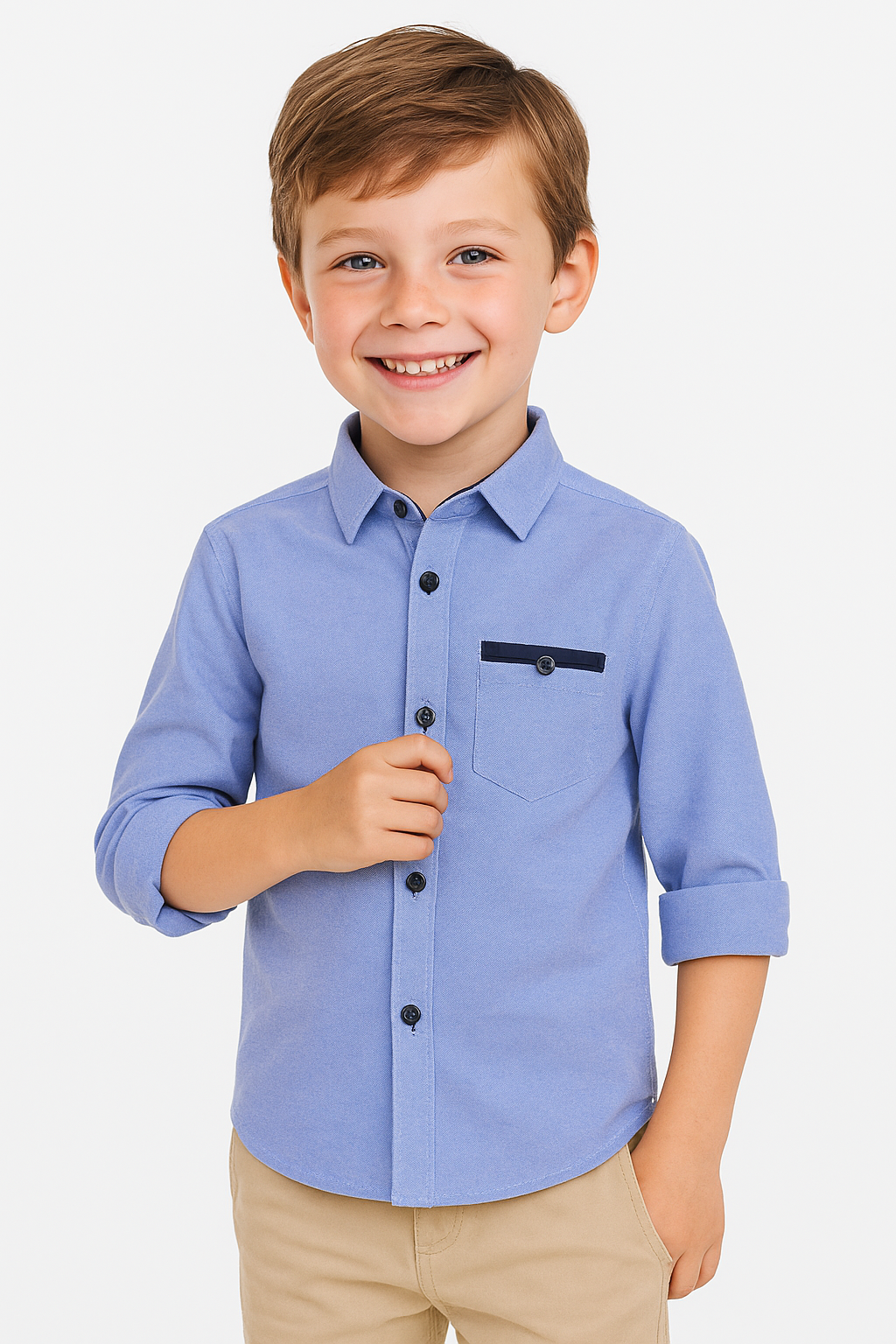 Boys Cotton Slim Fit Long Sleeve Shirt - RYAN - Dark Blue