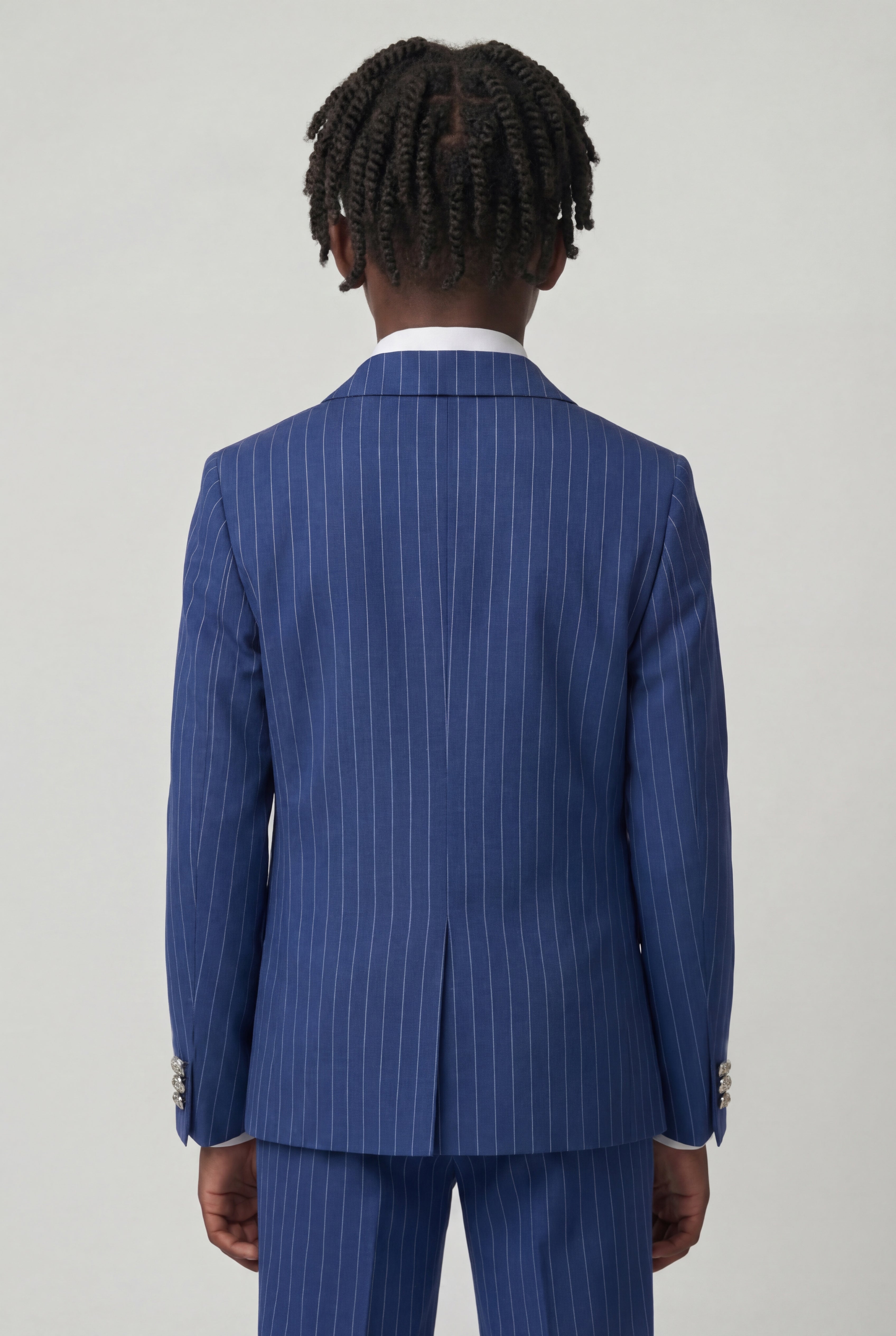 Erkek Çocuk Çift Düğmeli Çizgili Takım Elbise - 3 Parça & 6 Parça Set - Lacivert Mavi